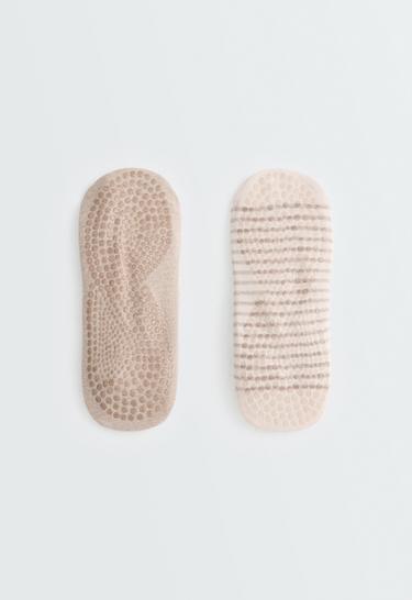 2 pairs of yoga and Pilates cotton blend socks with crossed straps — LIGHT MINK 2