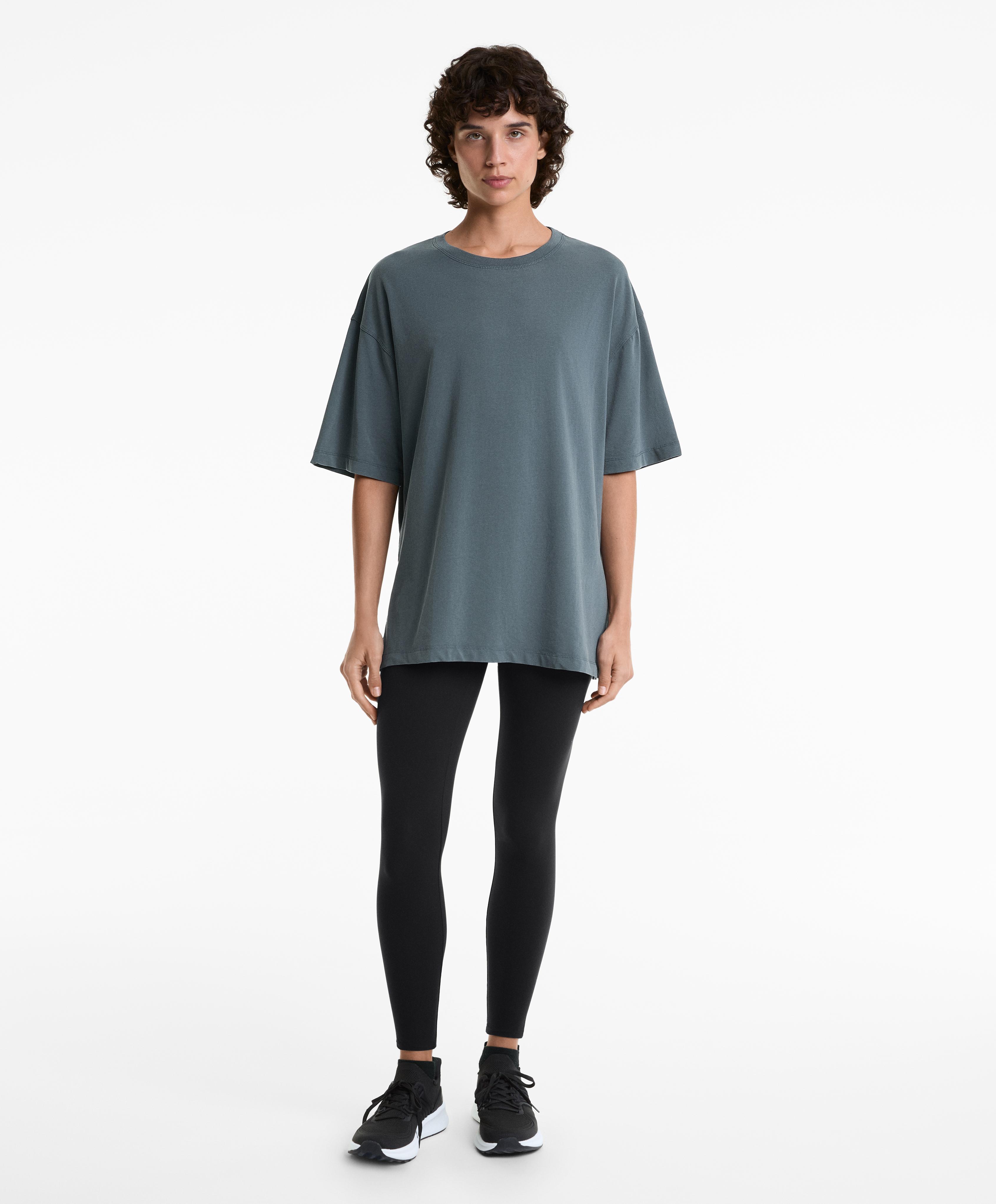 T-shirt boxy à manches courtes en mélange de coton