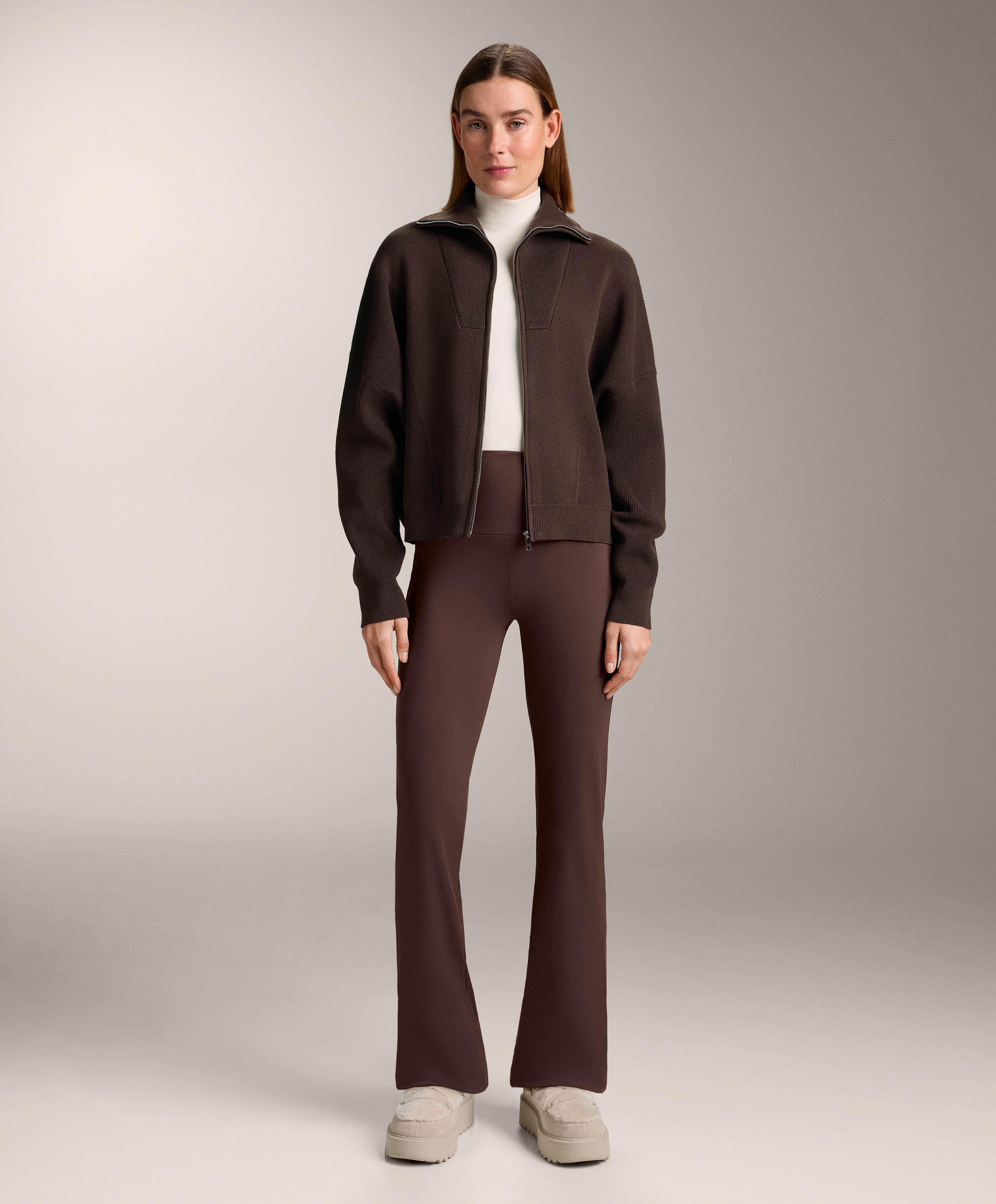 Rib collar knit jacket — BROWN