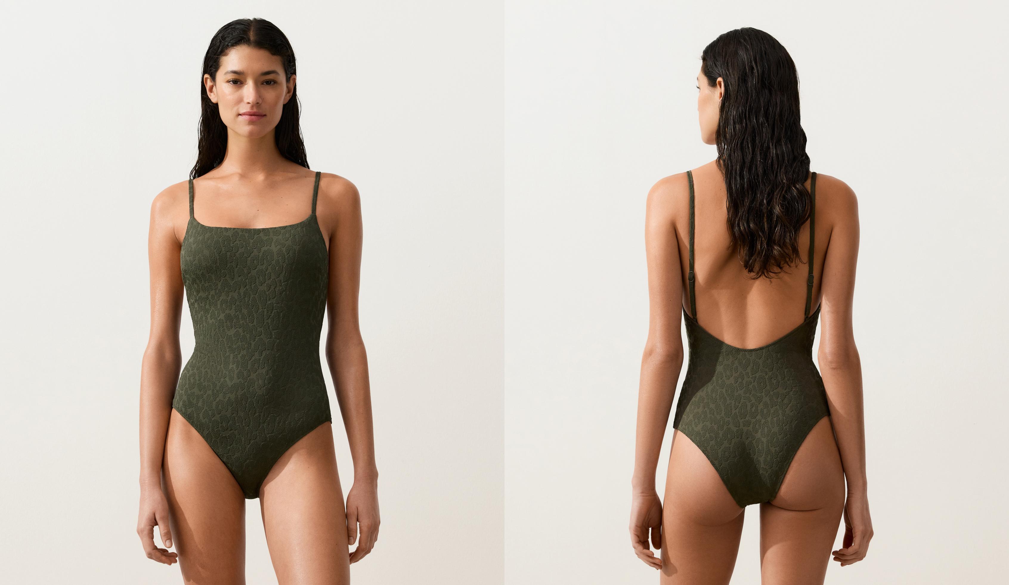 Textured leopard print swimsuit — DARK KHAKI