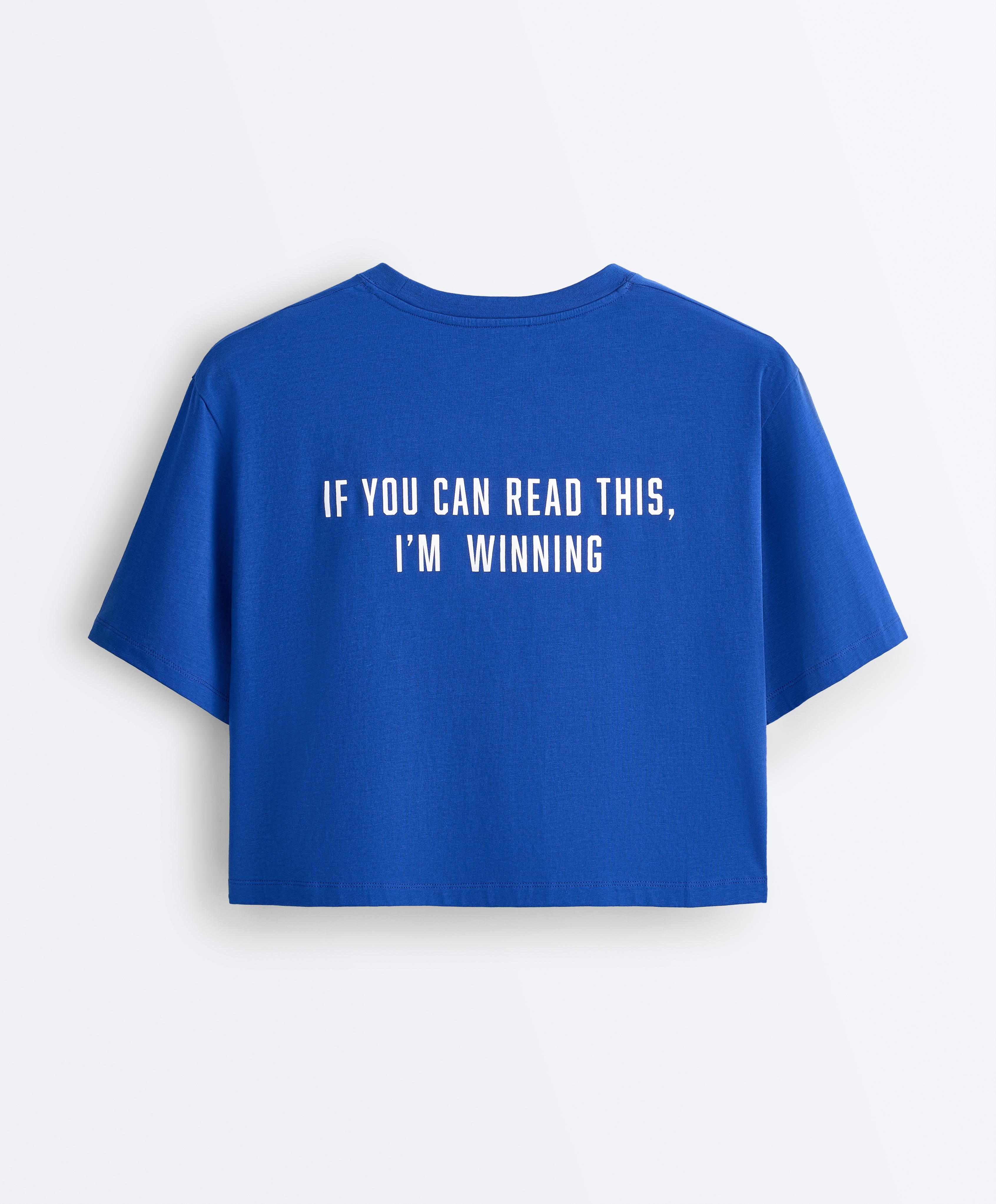Boxy cropped cotton blend slogan T-shirt — ELECTRIC BLUE