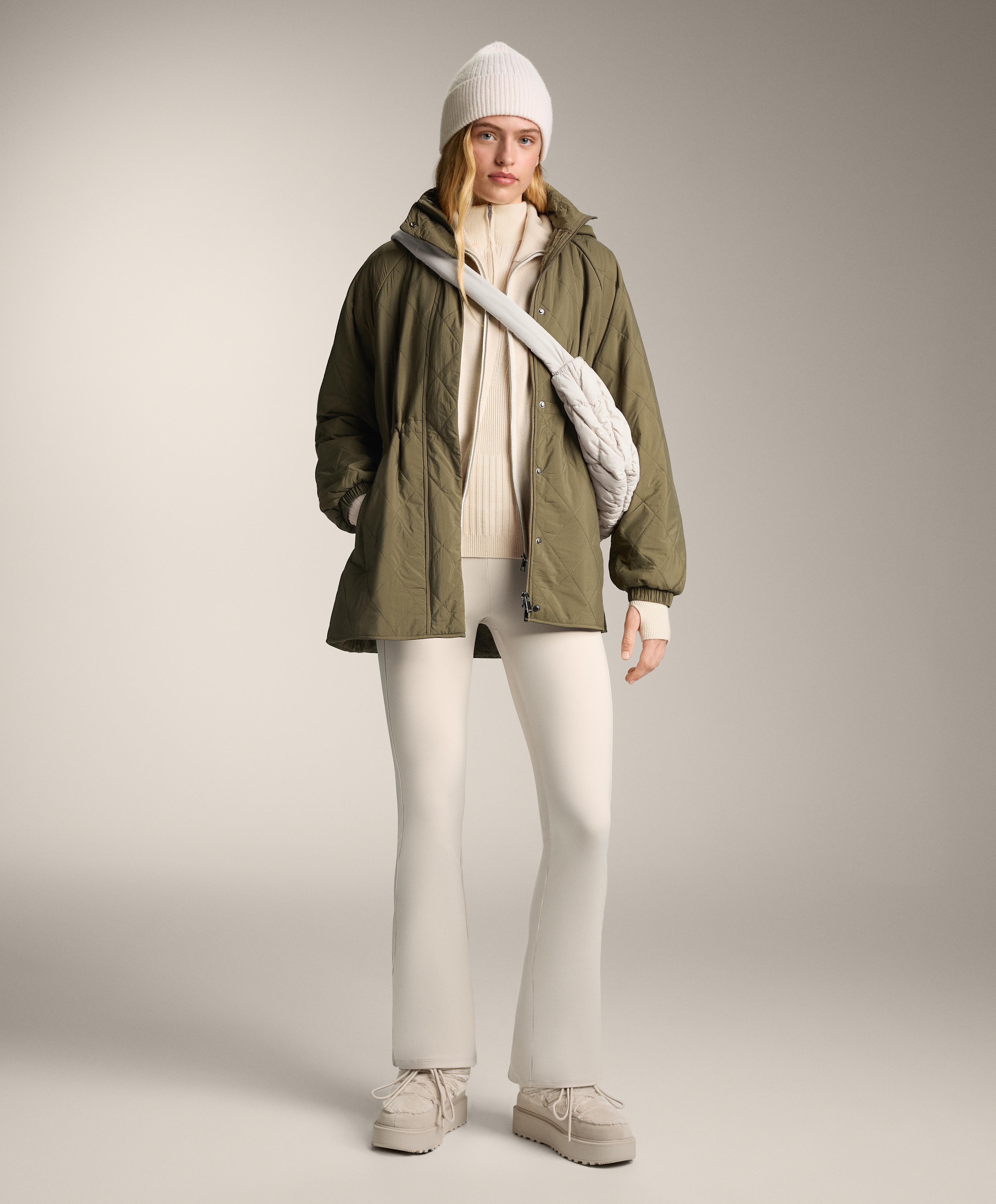 Thermal base layer rib knit T-shirt with peak — ECRU