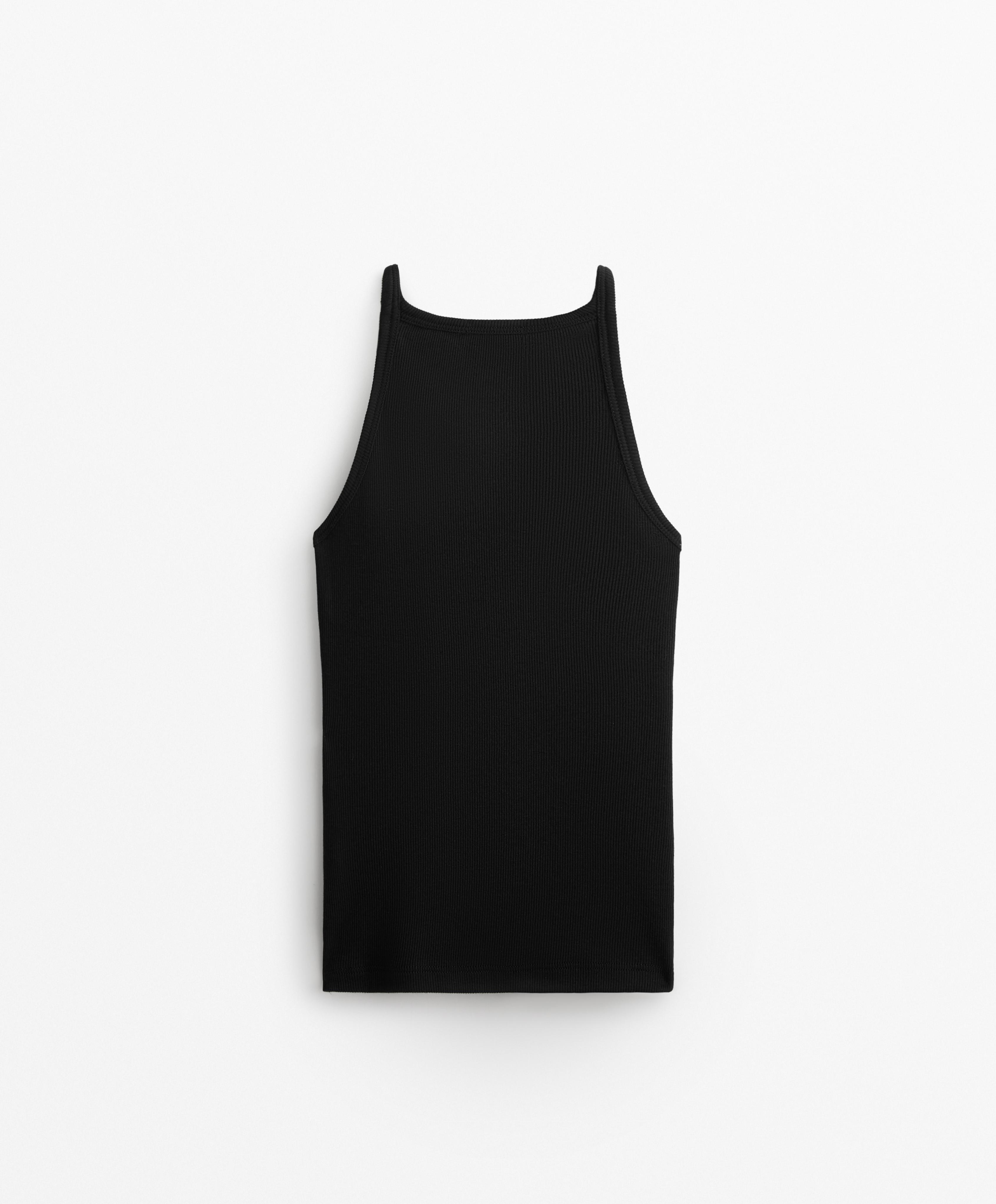 T-shirt a costine con spalline sottili in cotone e modal