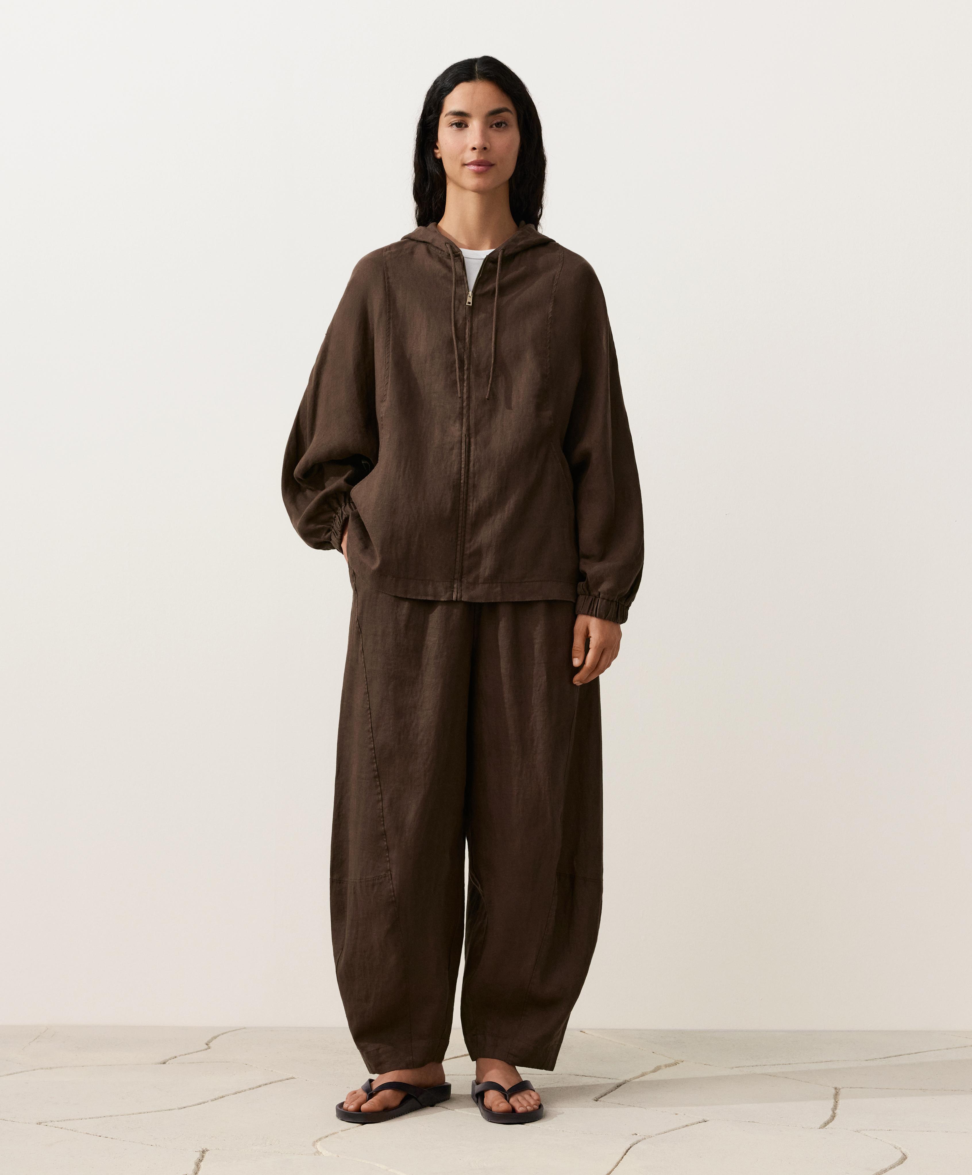 %100 keten kapüşonlu ceket