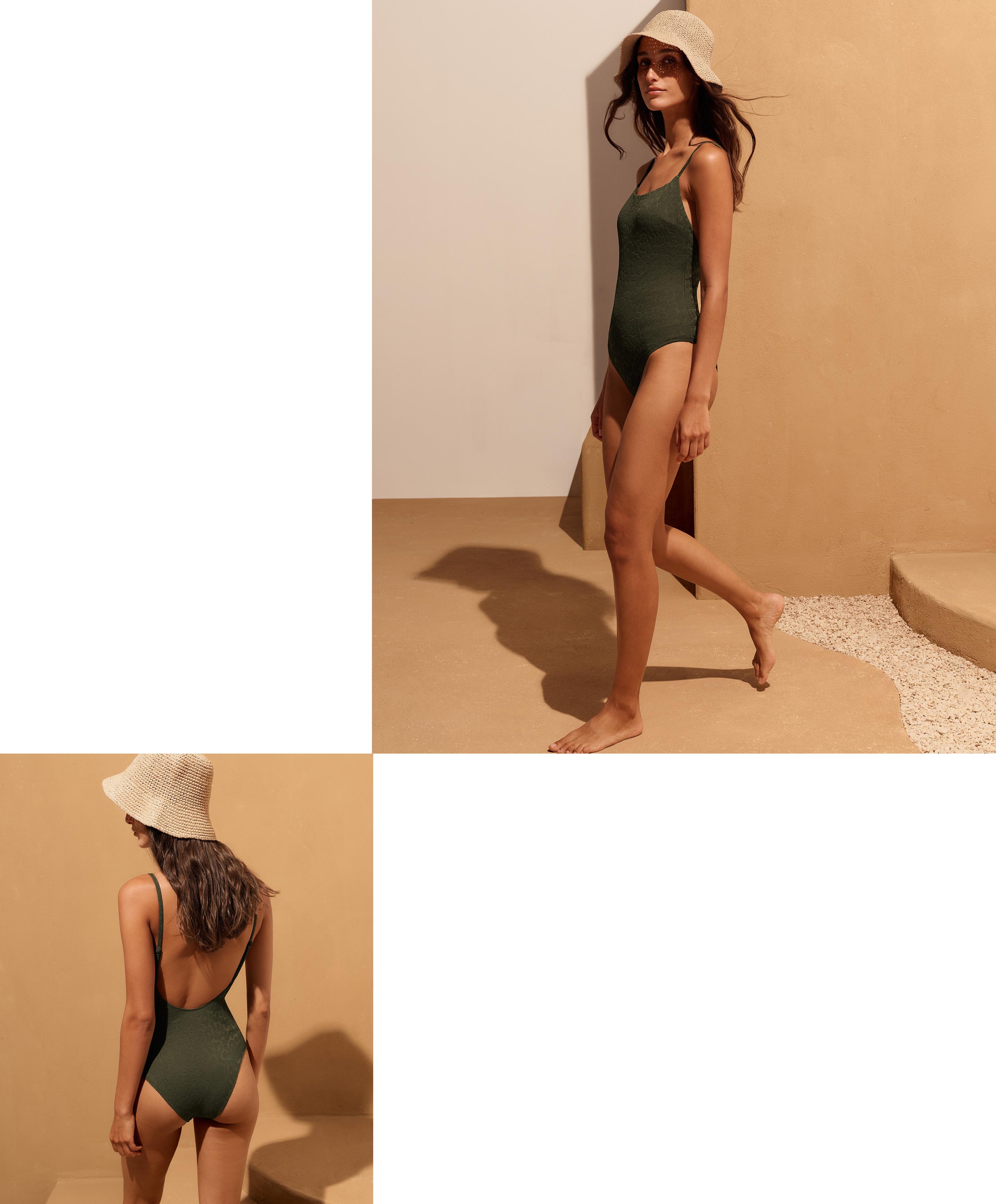 Textured leopard print swimsuit — DARK KHAKI