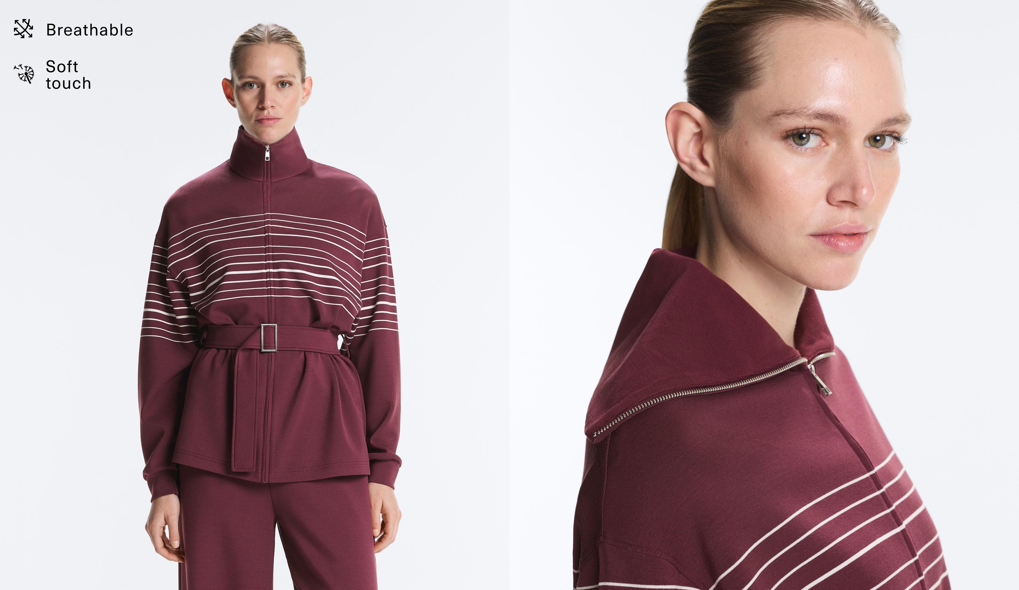 Long sailor stripe jacket with soft-touch modal — CHERRY