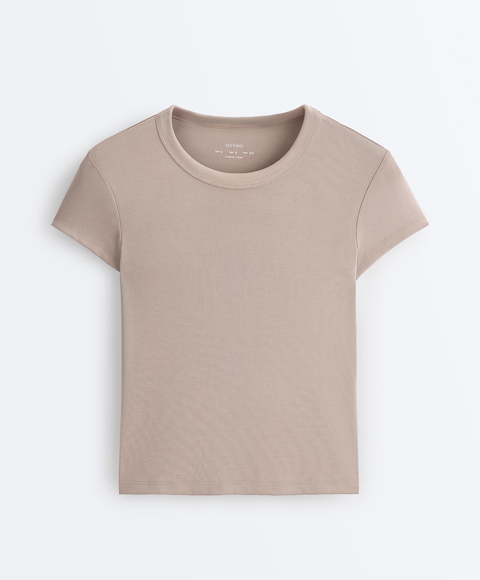 Fitted modal rib short-sleeve T-shirt — MID-MINK