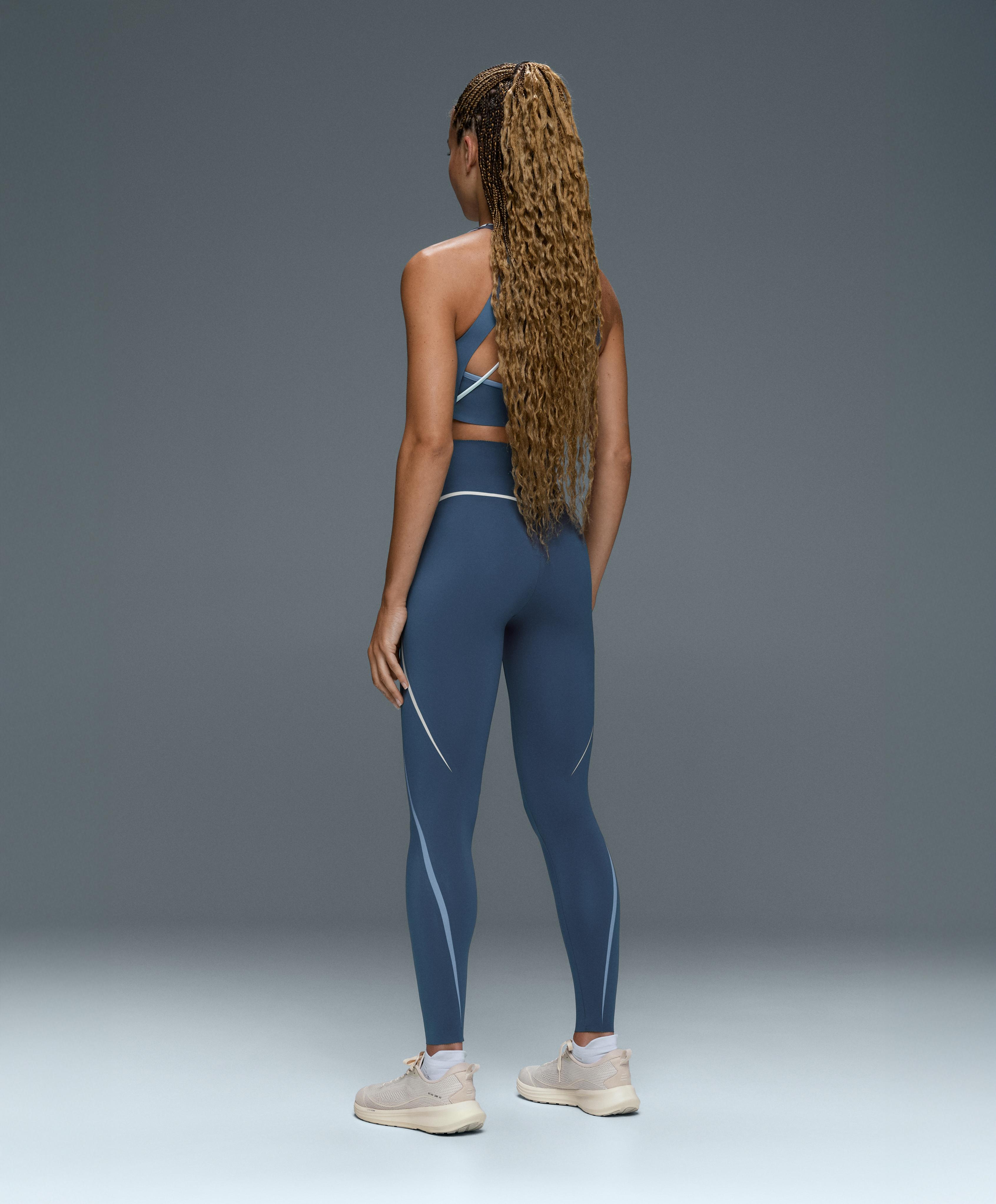 High-rise compressive core-control ankle-length leggings — MID GREY-BLUE
