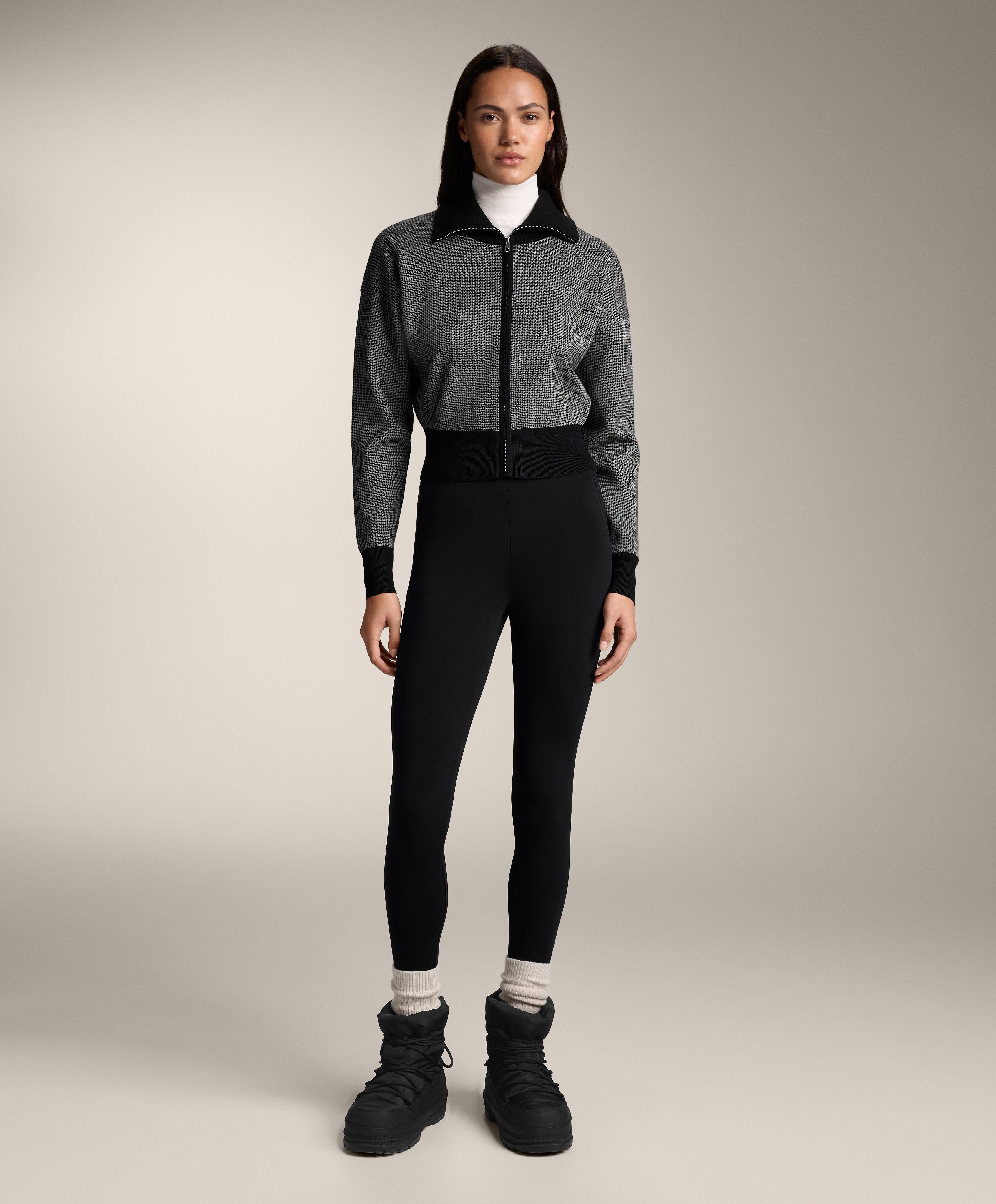 Houndstooth print knit jacket — BLACK
