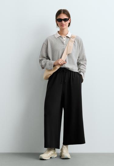 Soft-touch wide-leg crop trousers with modal — BLACK 1