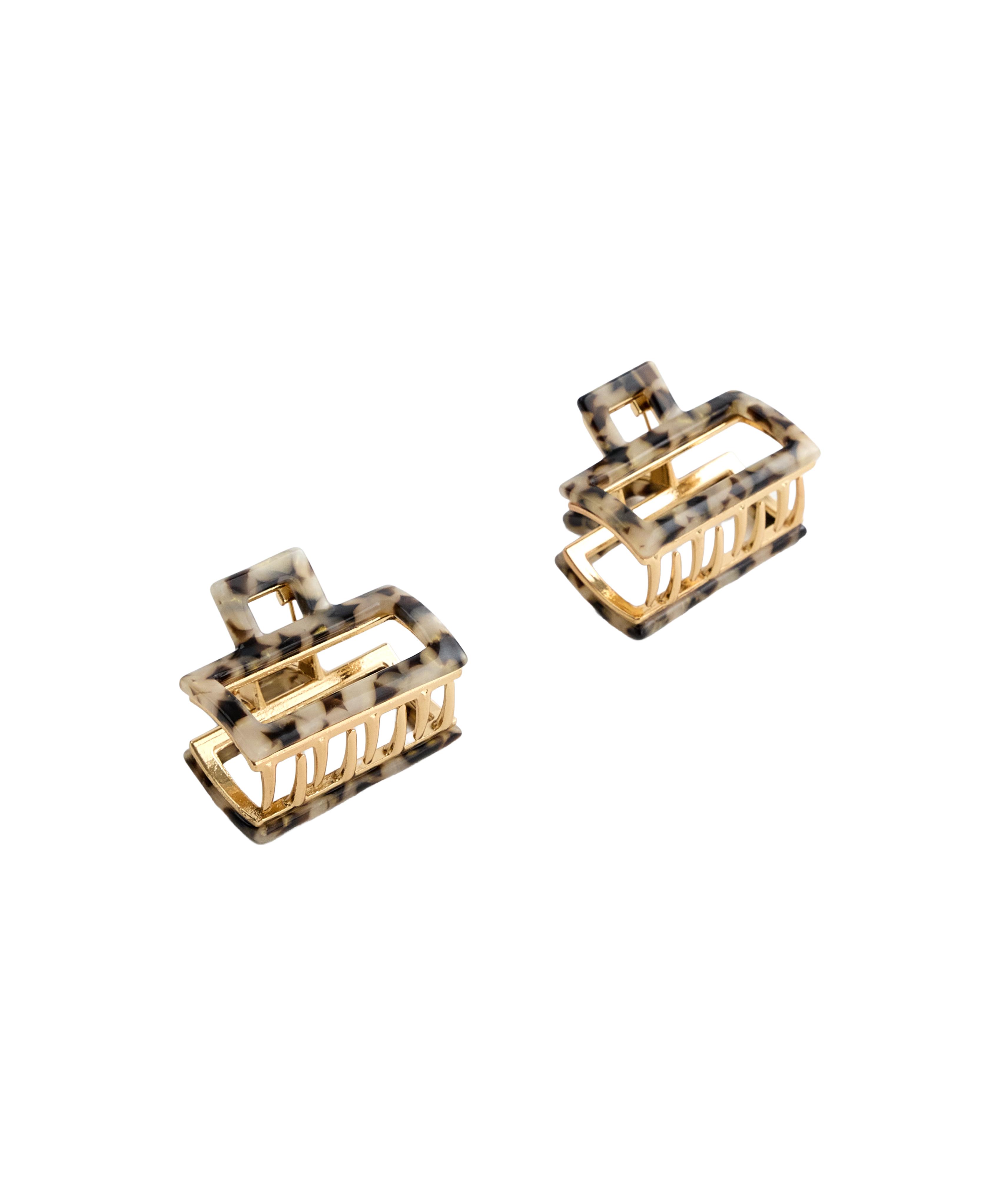 2 metallic mini hair clips — CHESTNUT