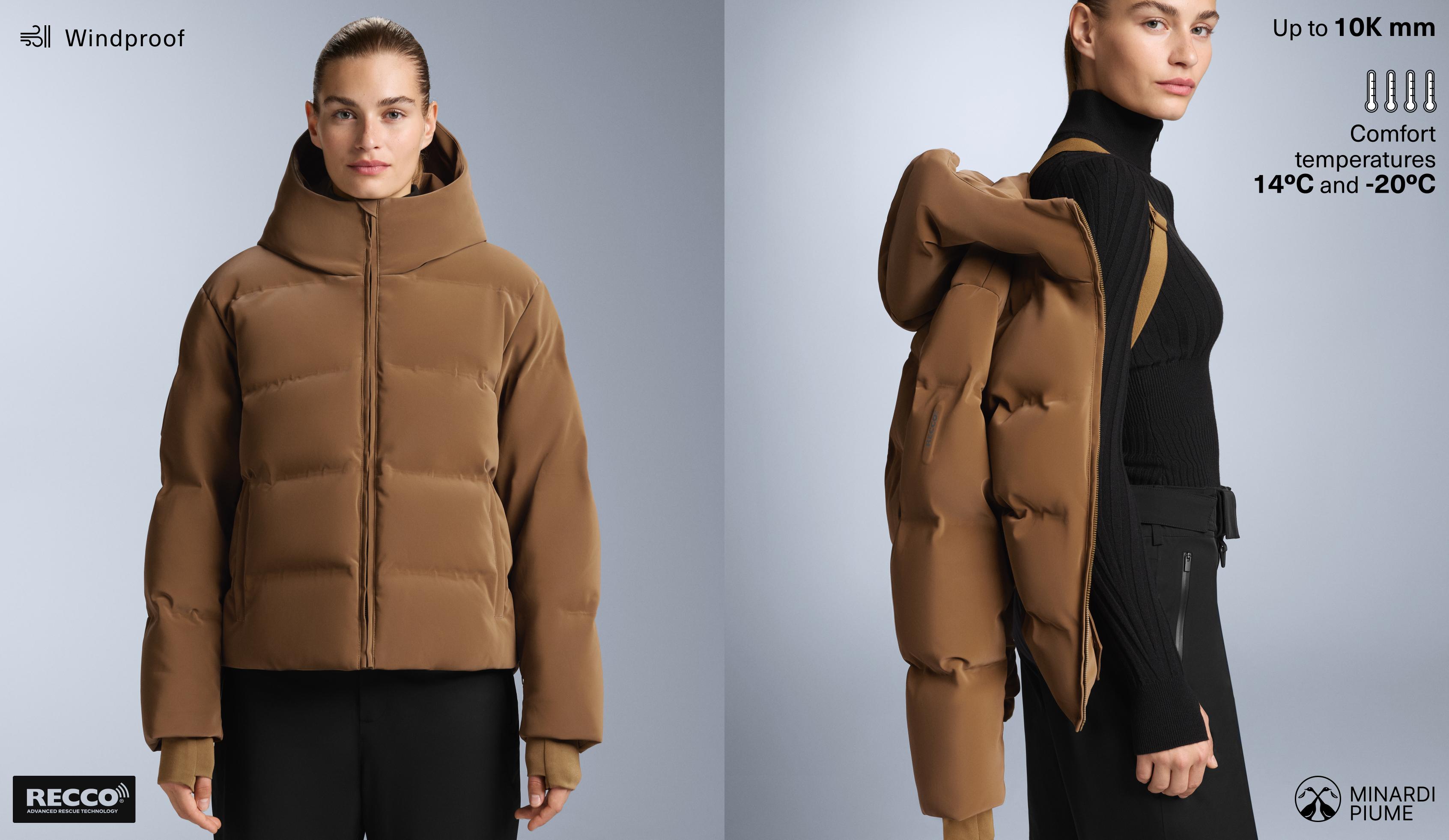 Satin padded jacket 80% down and 20% feather MINARDI PIUME SKI water-resistant — HONEY