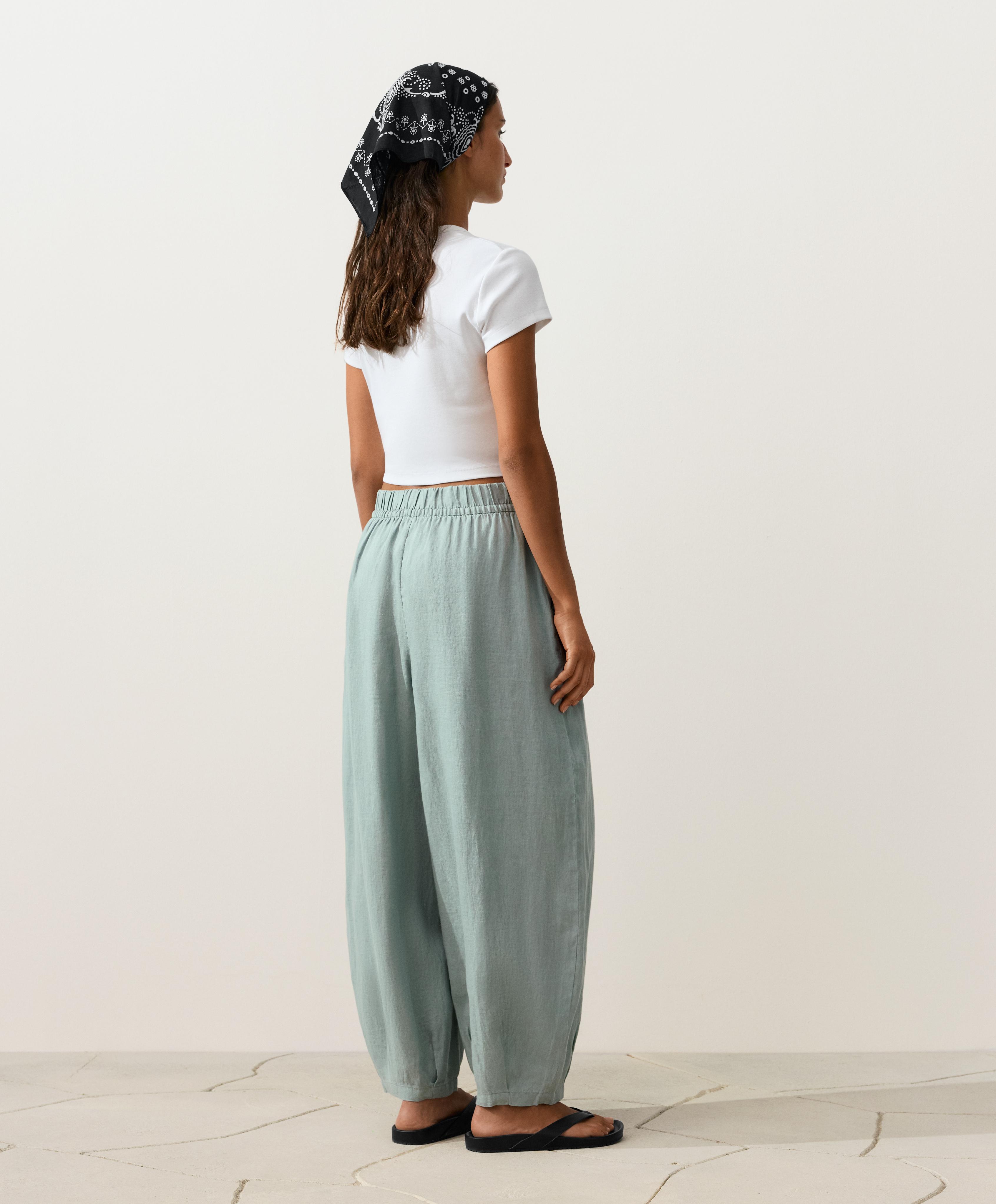100% linen balloon trousers — AQUAMARINE