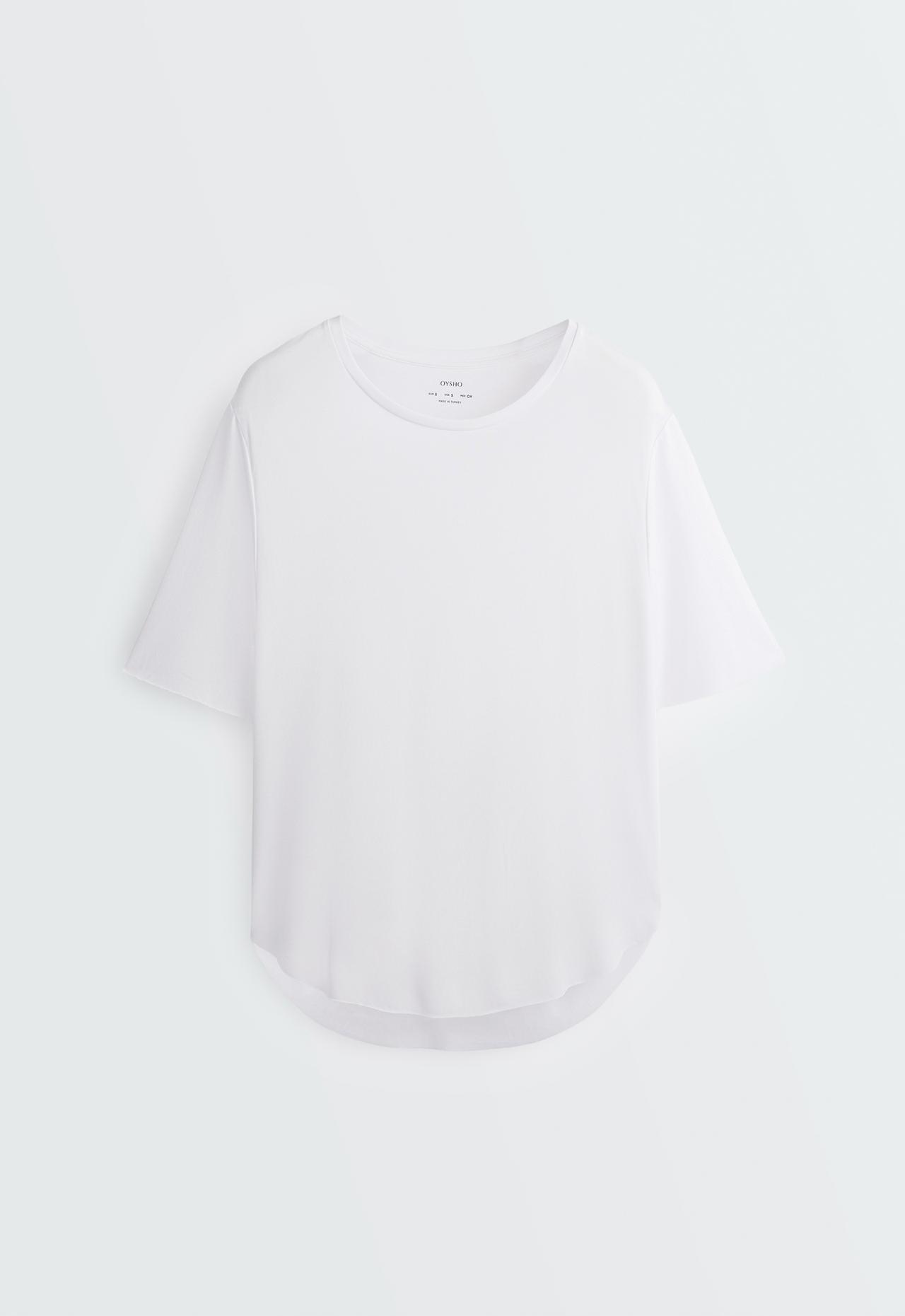 Modal blend short-sleeved T-shirt with rounded back hem — WHITE