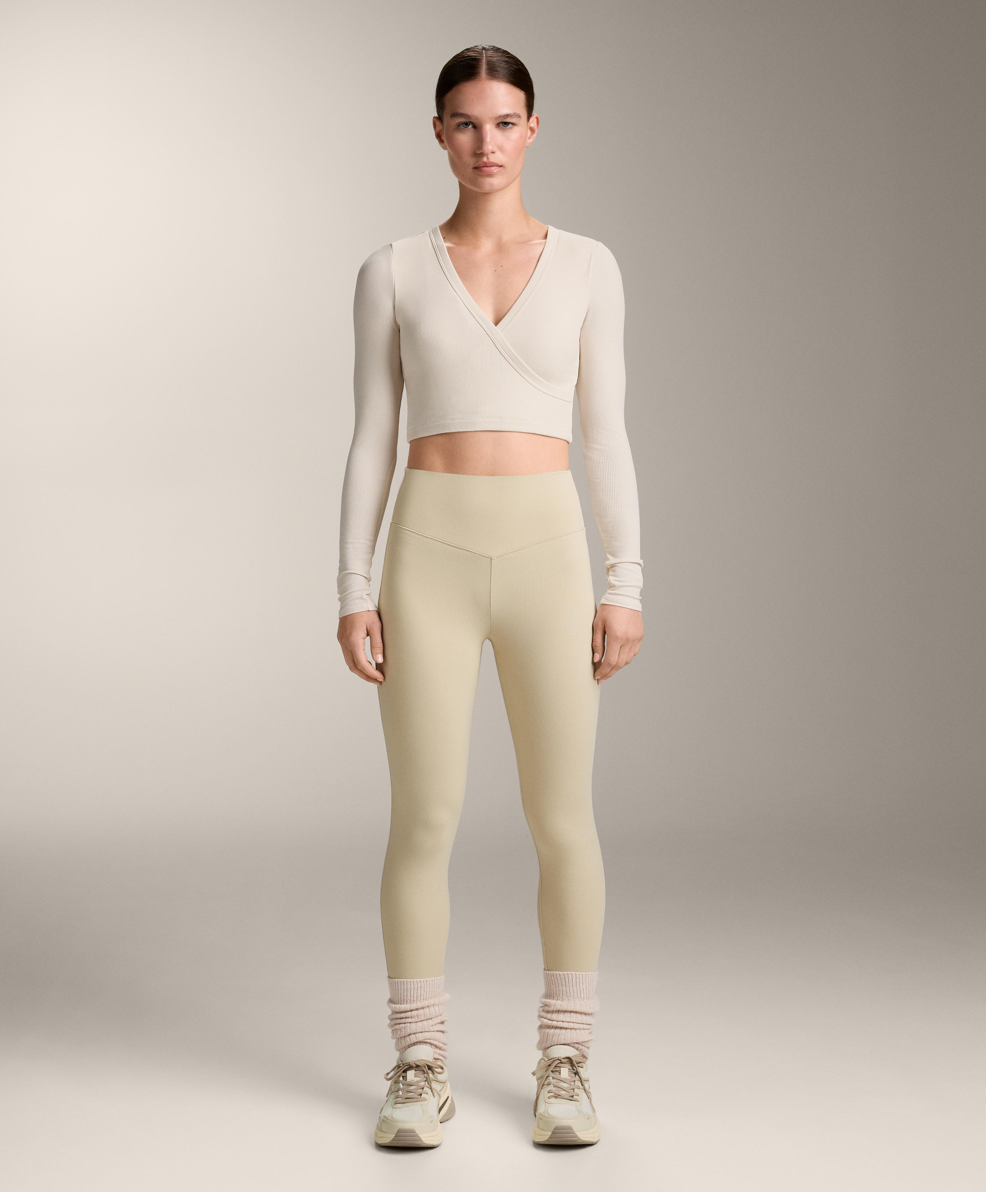 Rib modal blend long sleeve crossover tank top — PALE ECRU