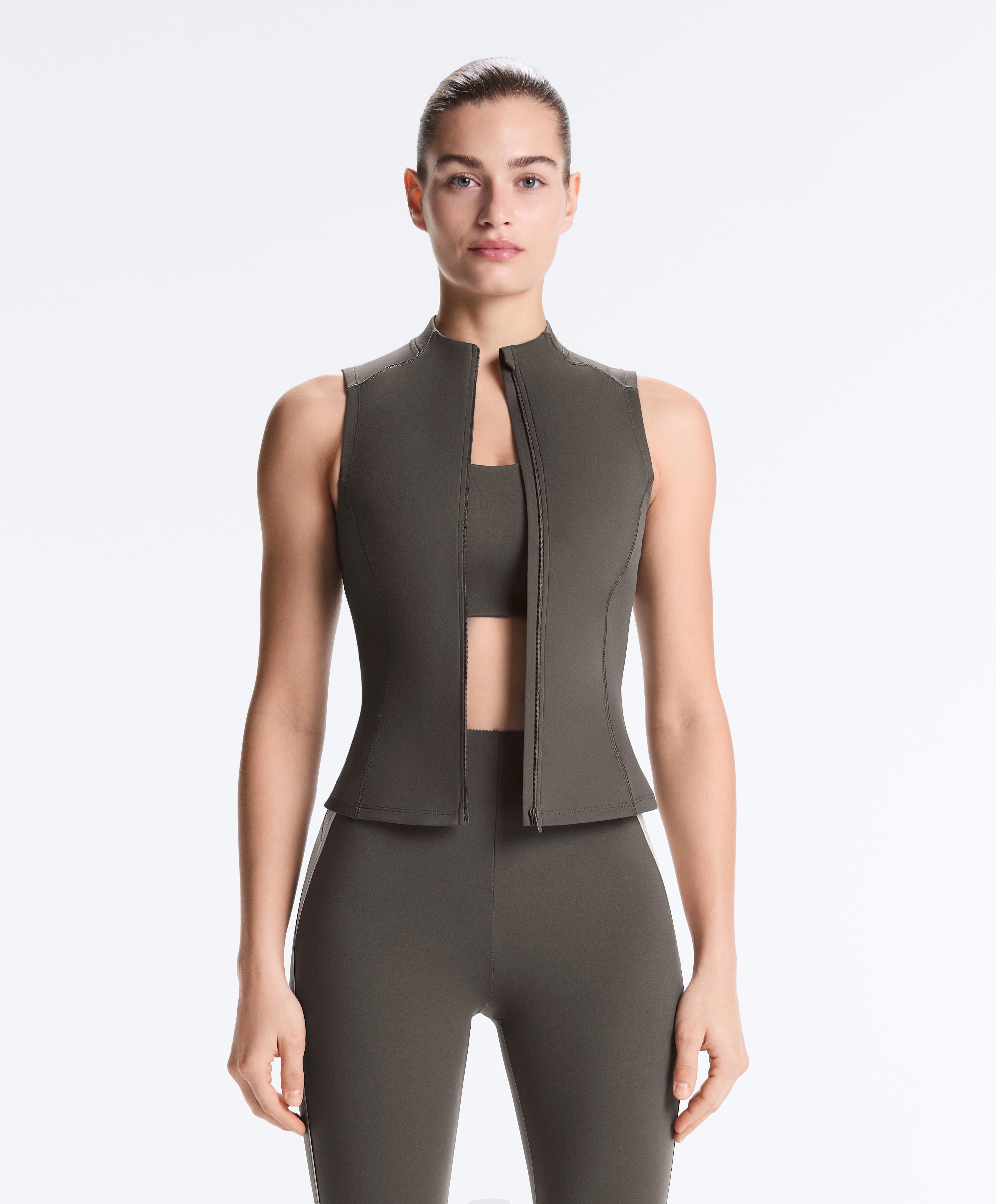 Sleeveless zip T-shirt — CHARCOAL GREY