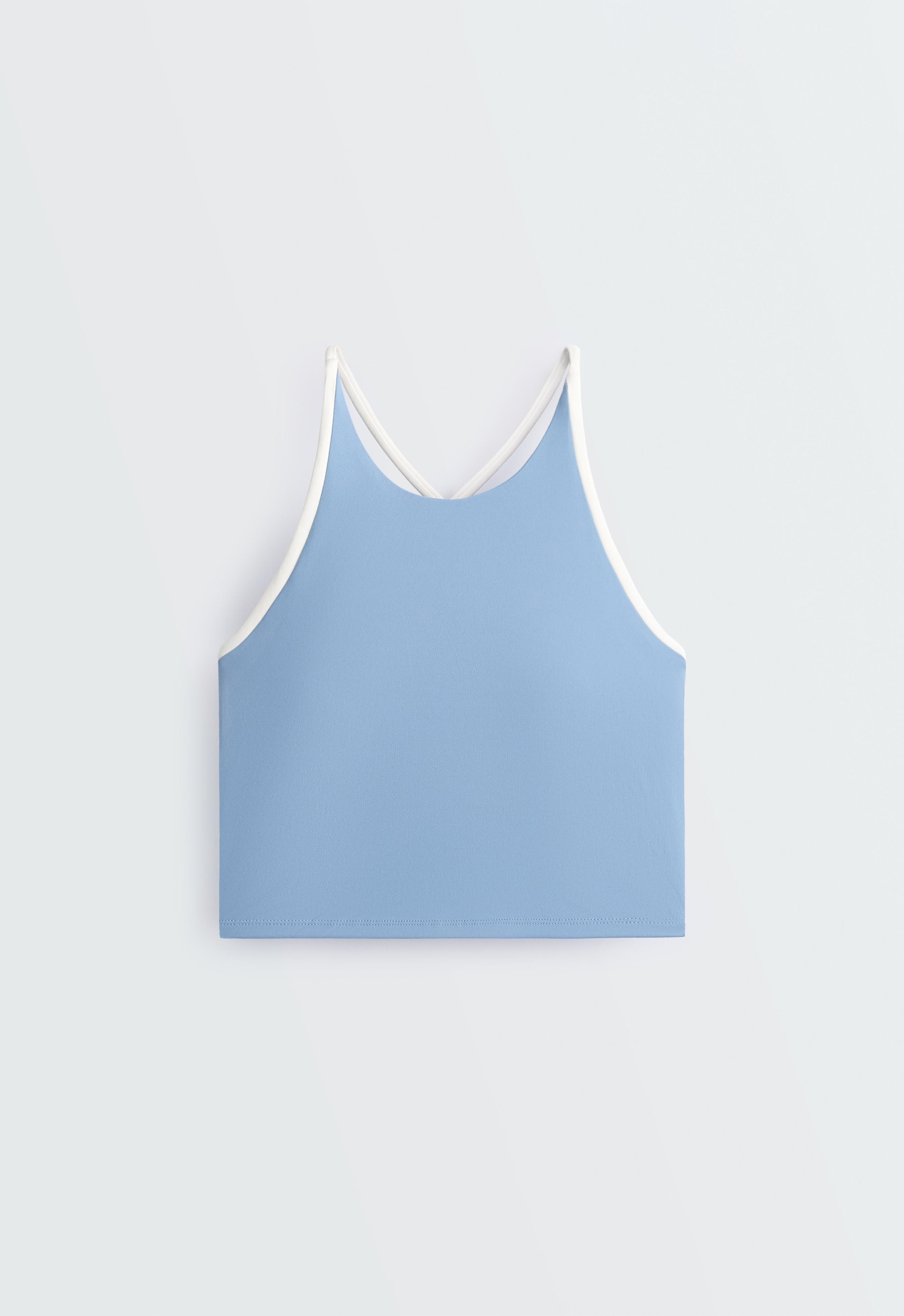 Comfortlux halter tank top with crossover straps — BLUE