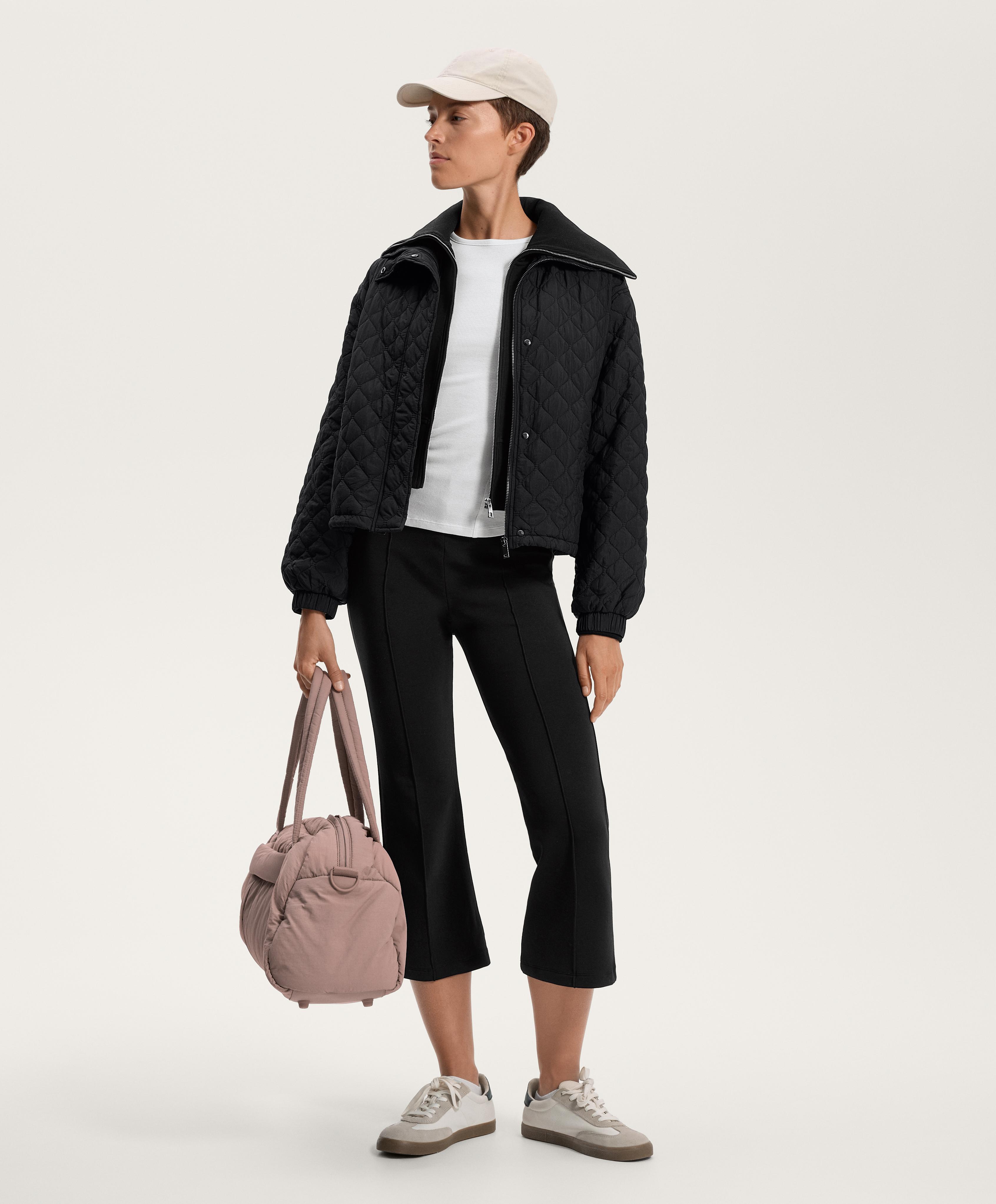 Cotton blend seam detail flare capri trousers