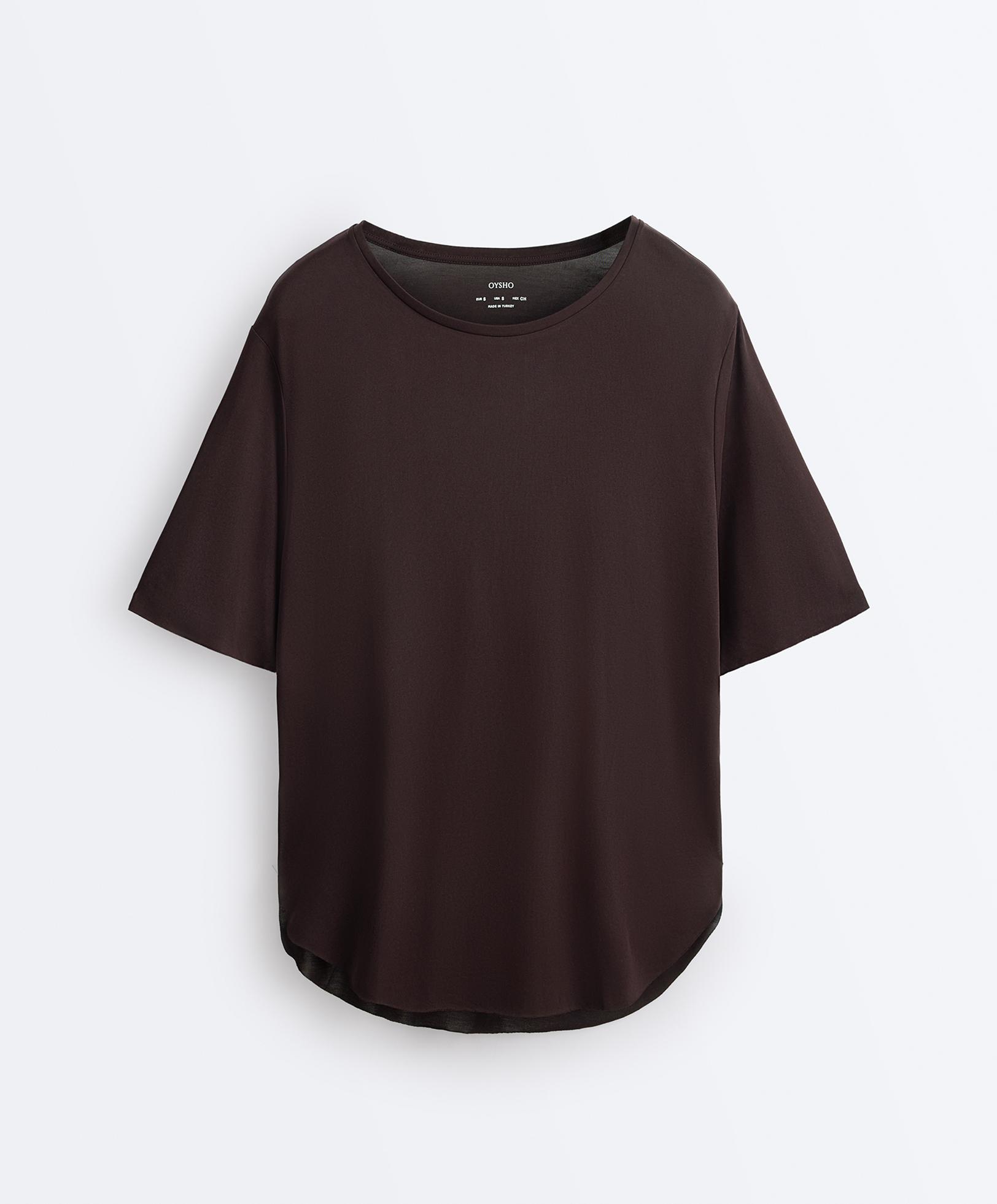 Modal blend short-sleeved T-shirt with rounded back hem — Dark chocolate