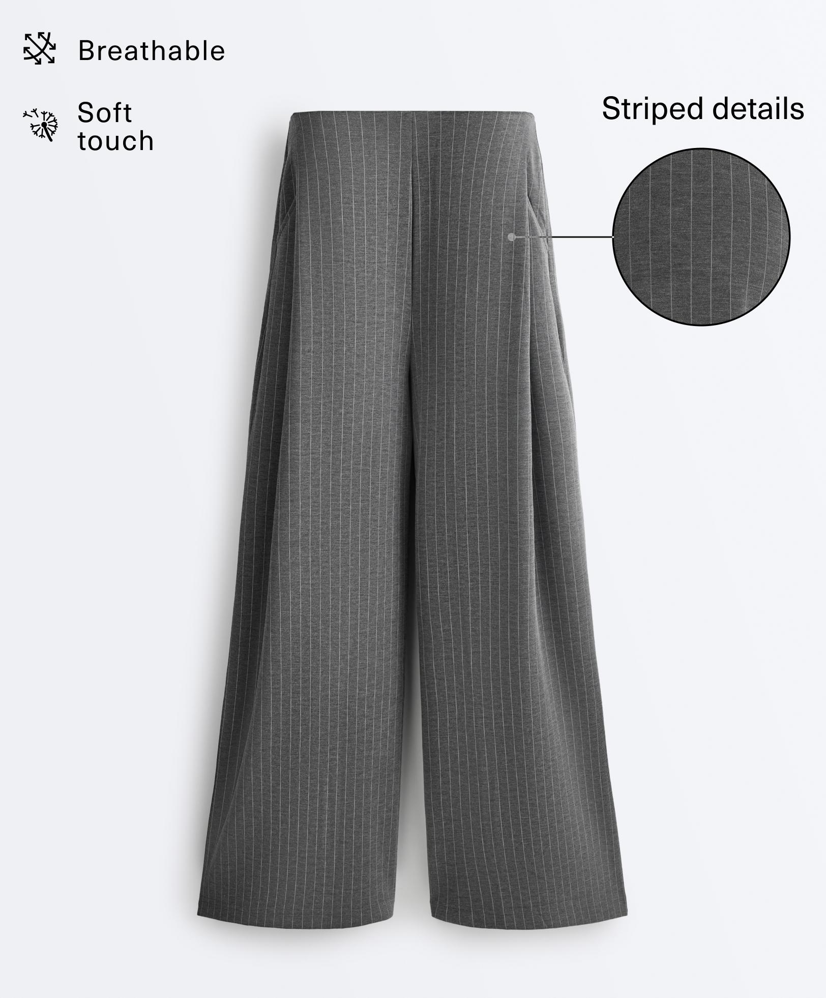 Soft-touch modal pinstripe wide-leg trousers — DARK GREY