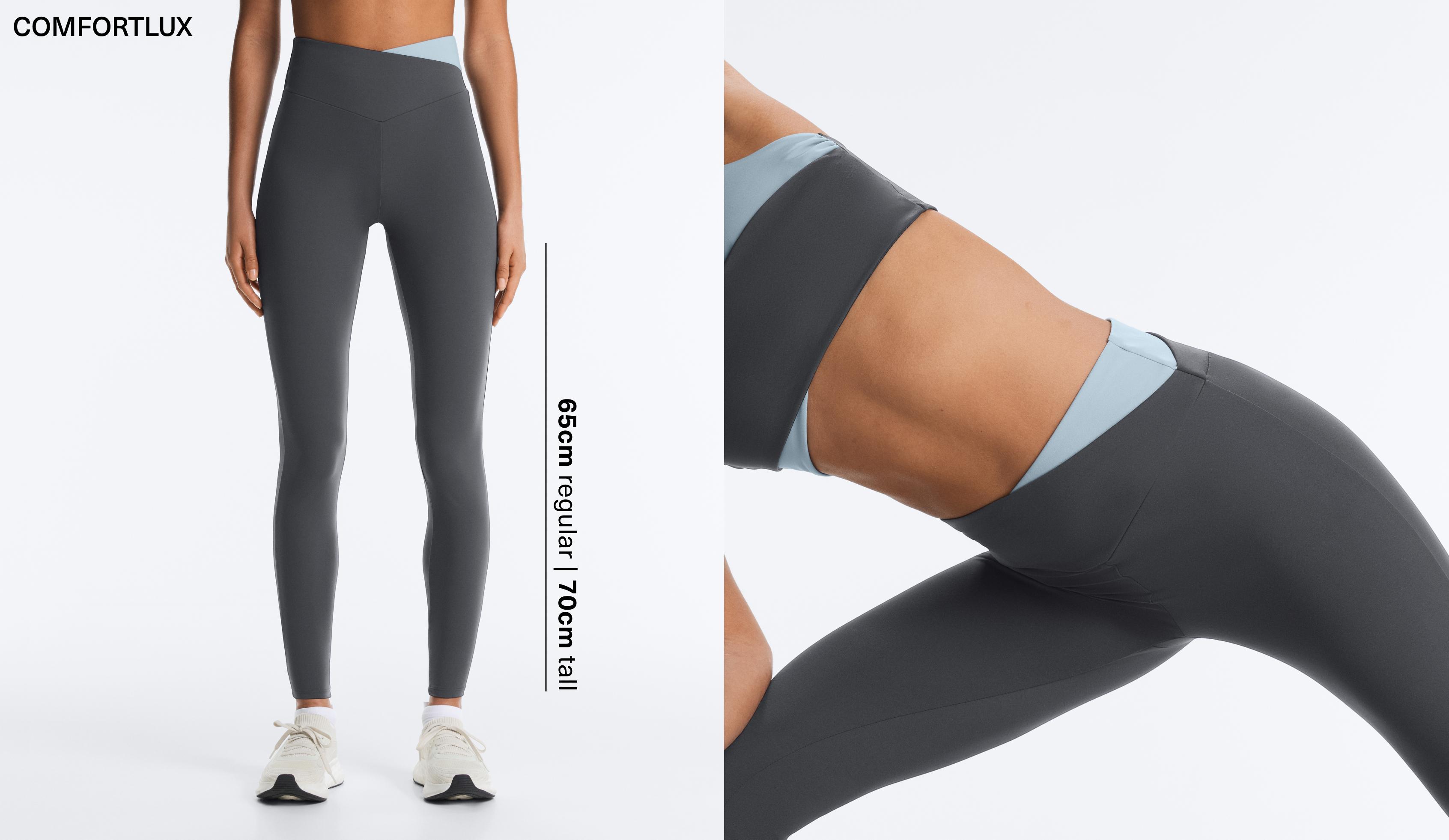 Comfortlux V-waist contrast ankle-length leggings — ASPHALT