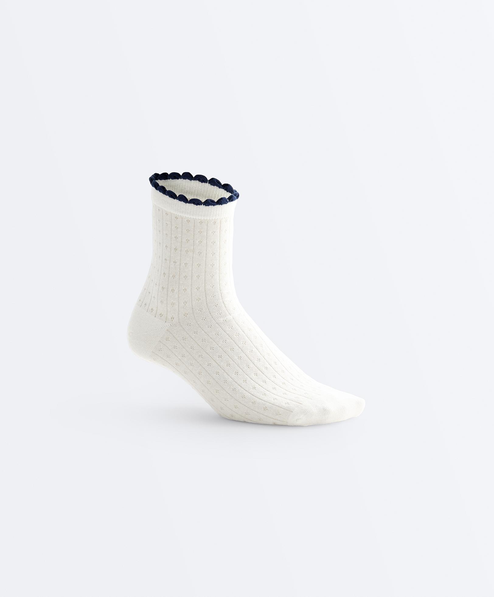 3 pairs of cotton blend bubble quarter socks — ECRU