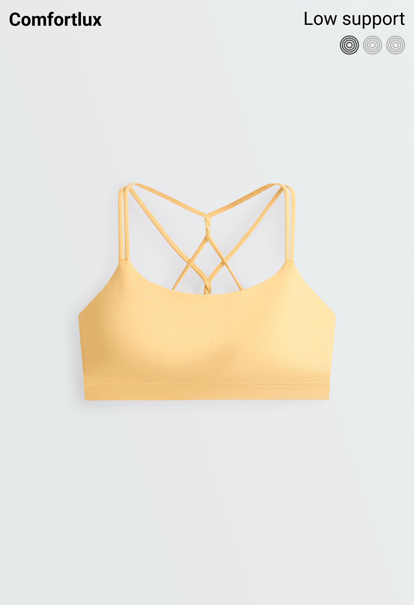 Comfortlux low-support crossover strap sports bra — BURNT YELLOW