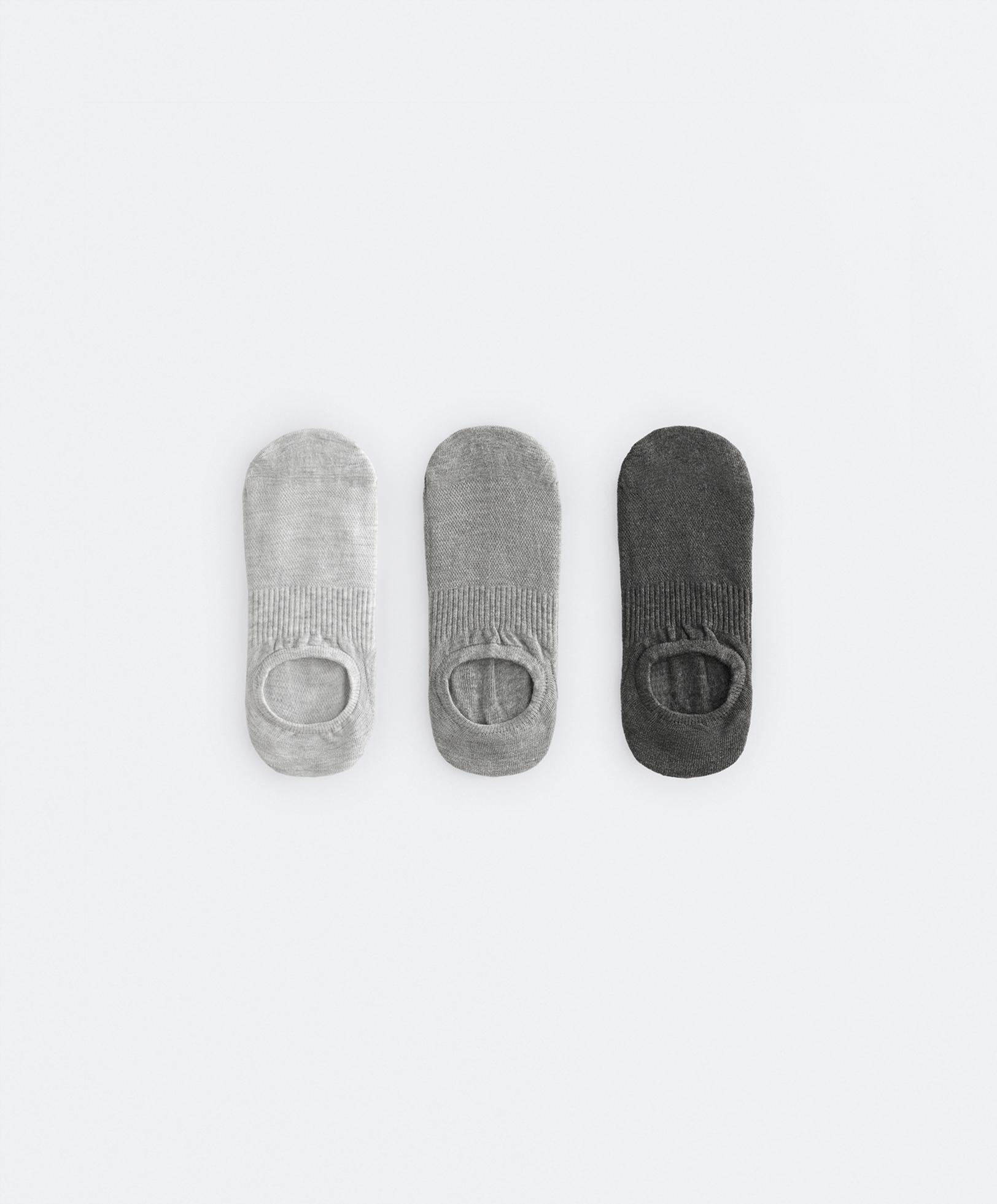 3 pairs of high-cut cotton blend invisible sports socks — PALE GREY MELANGE