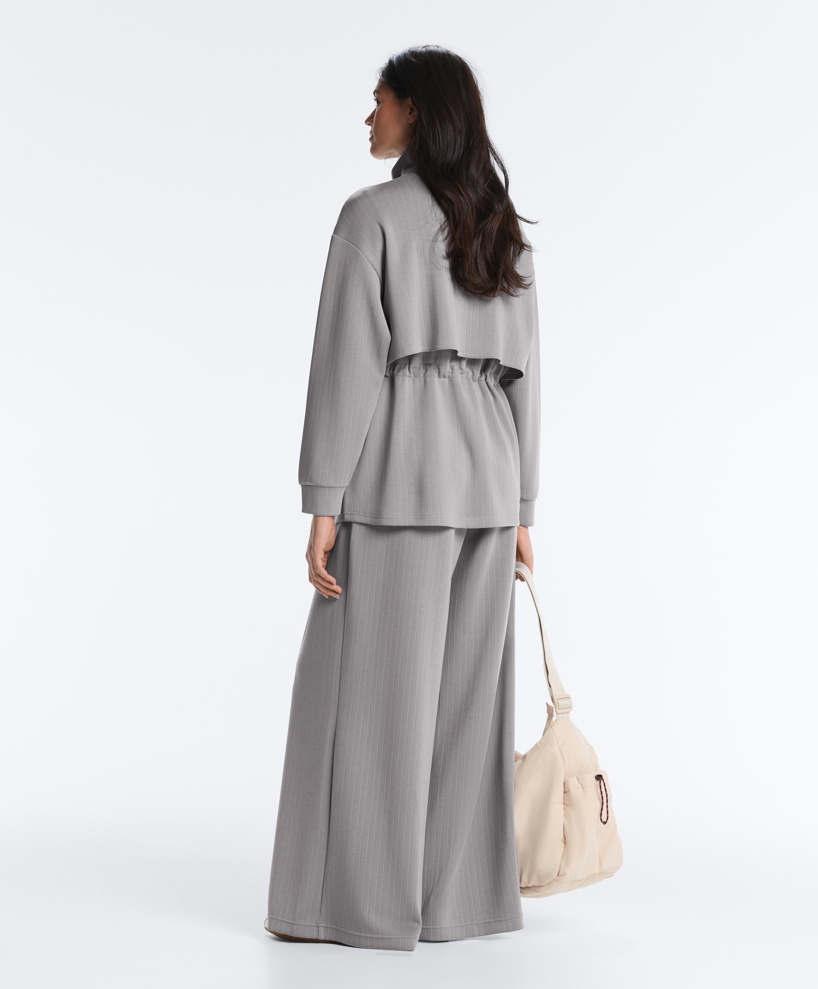 Long jacket with soft-touch modal stripes — MID GREY
