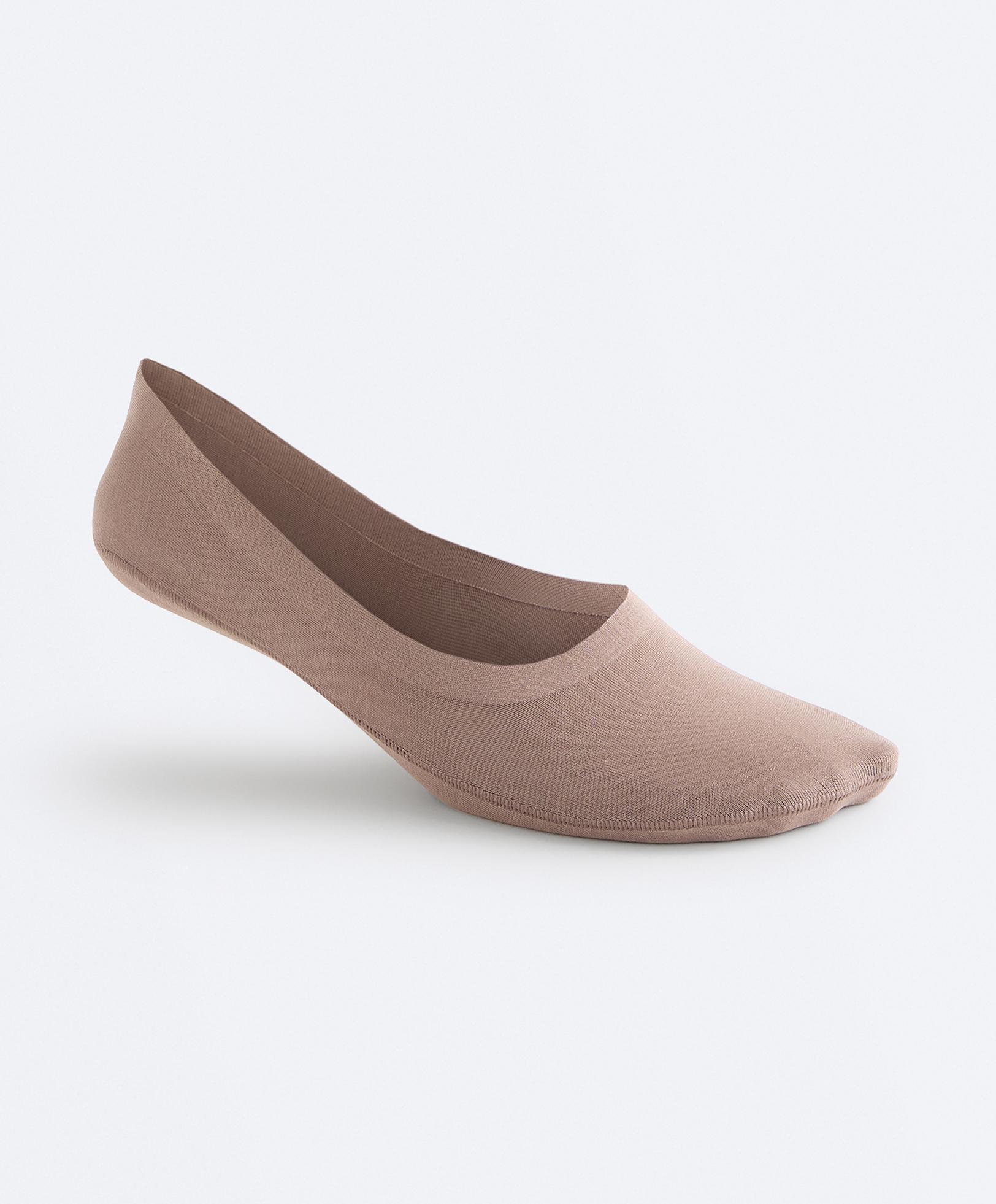 2 pairs of medium cut ribbed cotton blend invisible socks — MOCHA