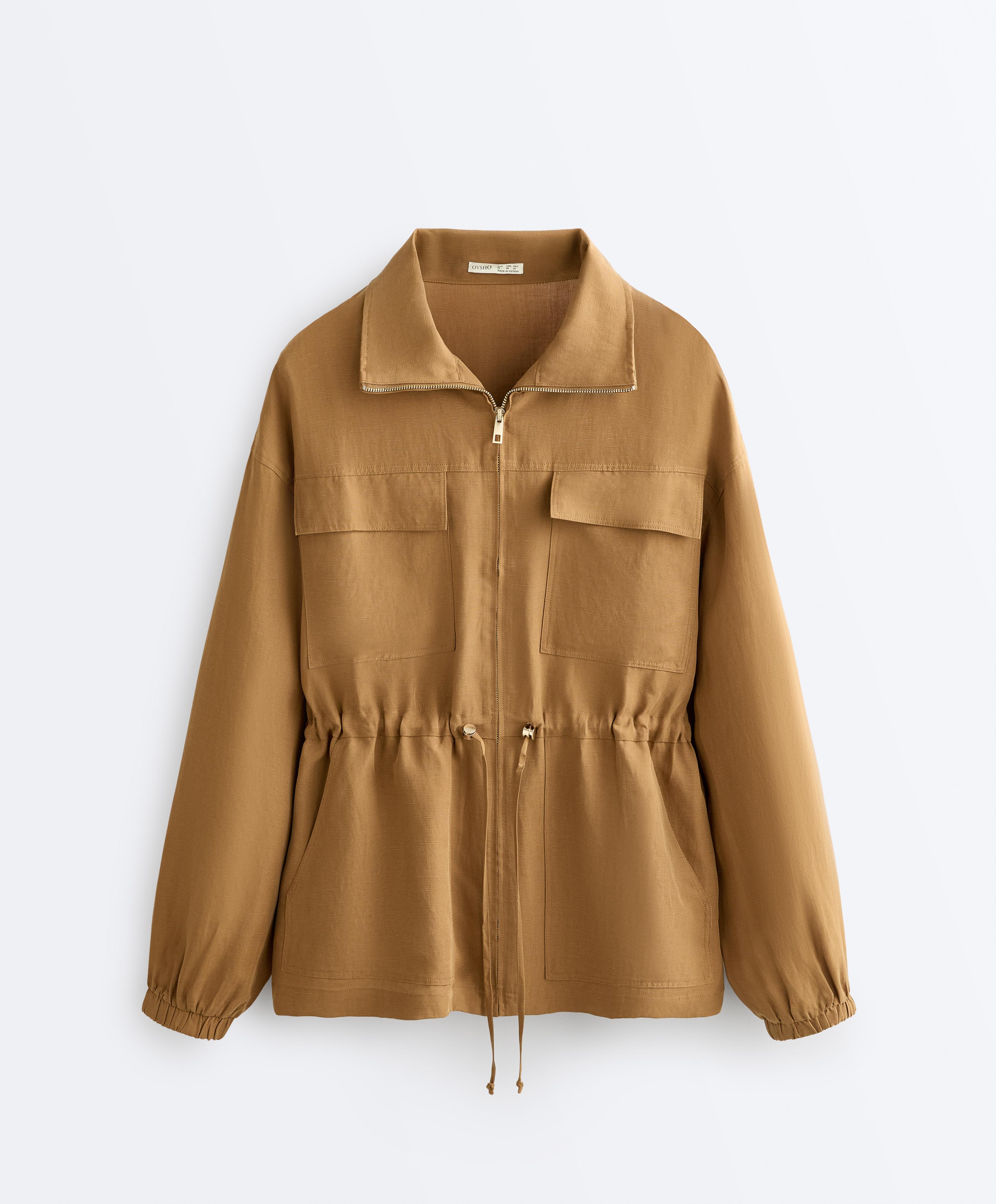 Lyocell and 24% linen blend ruched waist jacket