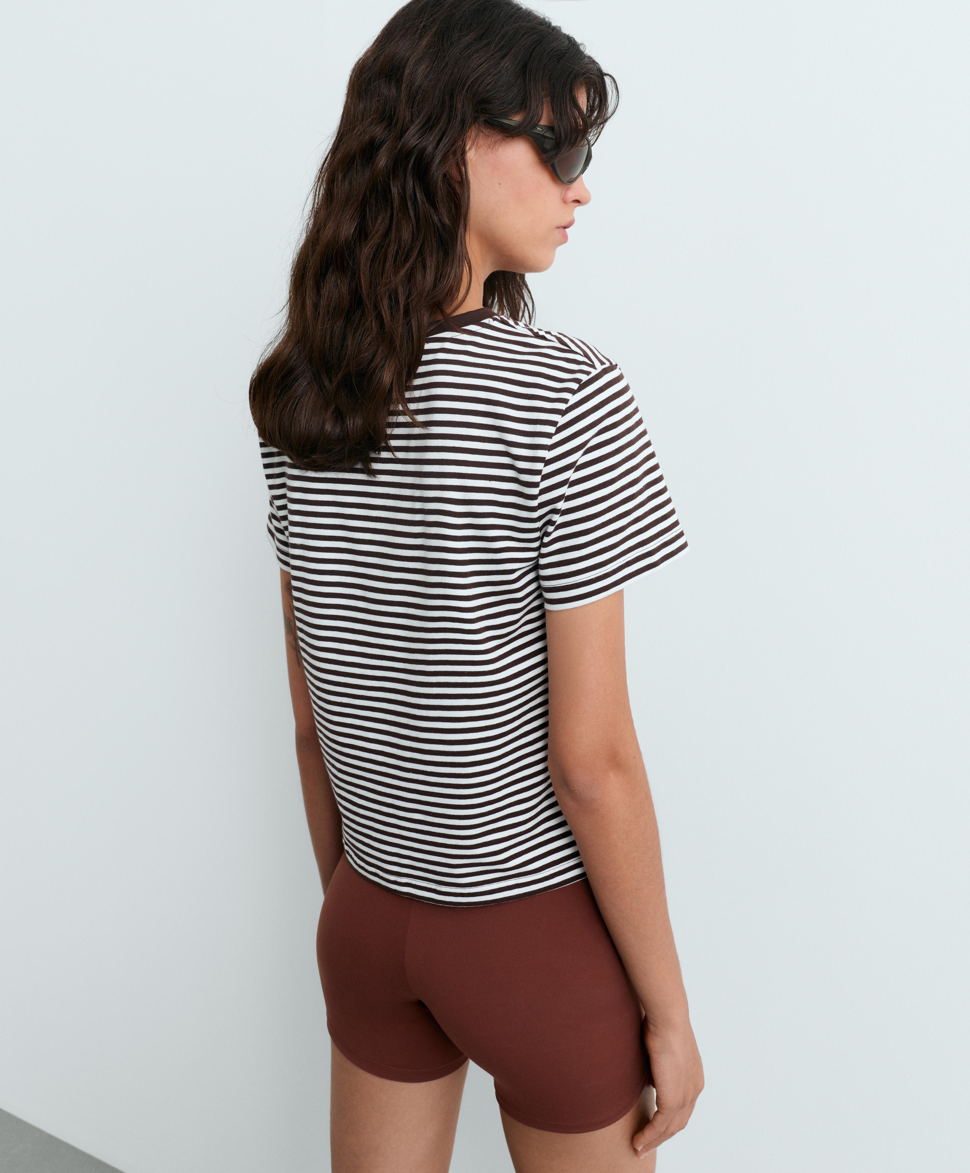 Regular fit striped cotton-blend short-sleeved T-shirt — DARK BROWN