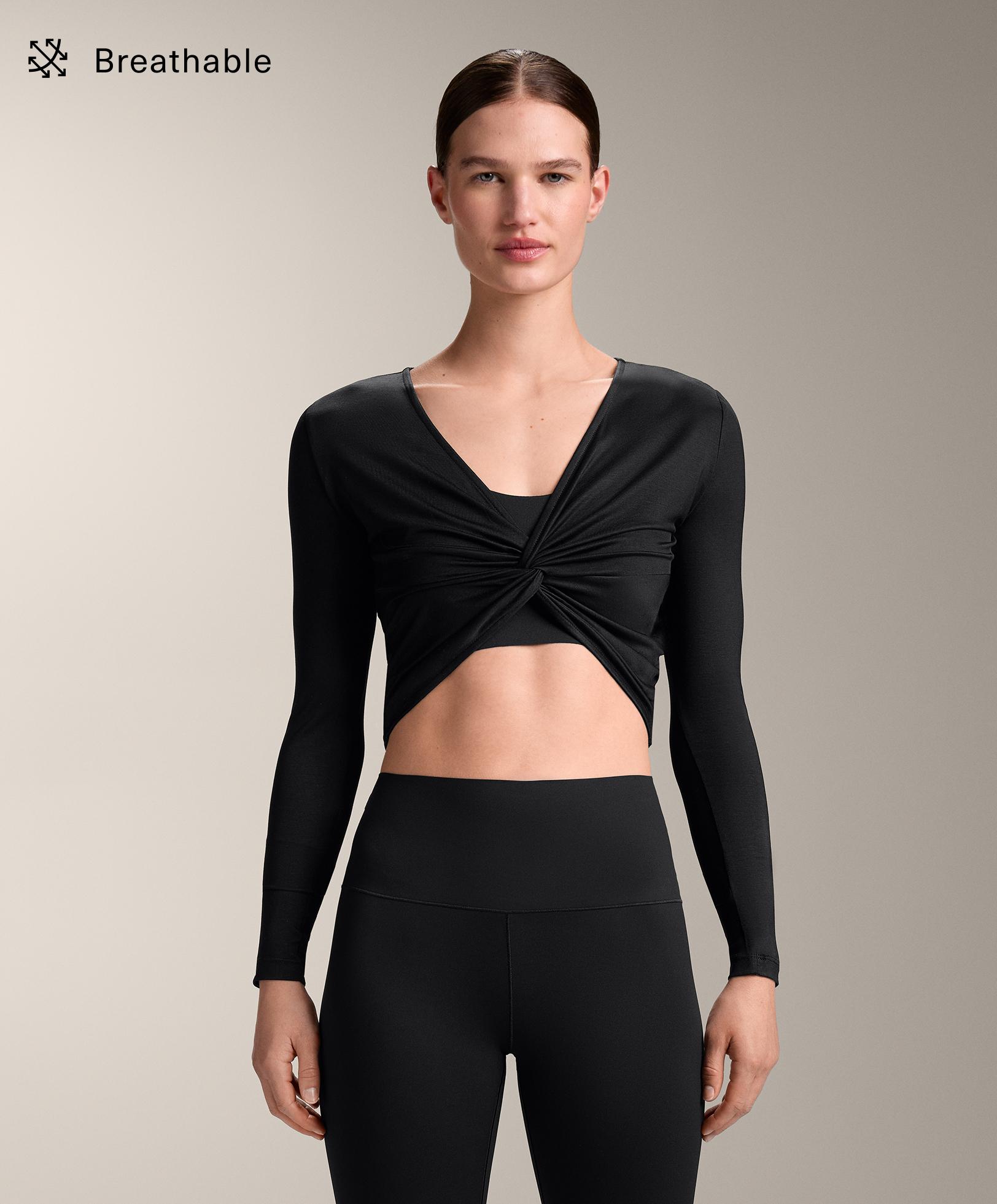 Multi-position long sleeve knotted lyocell blend T-shirt