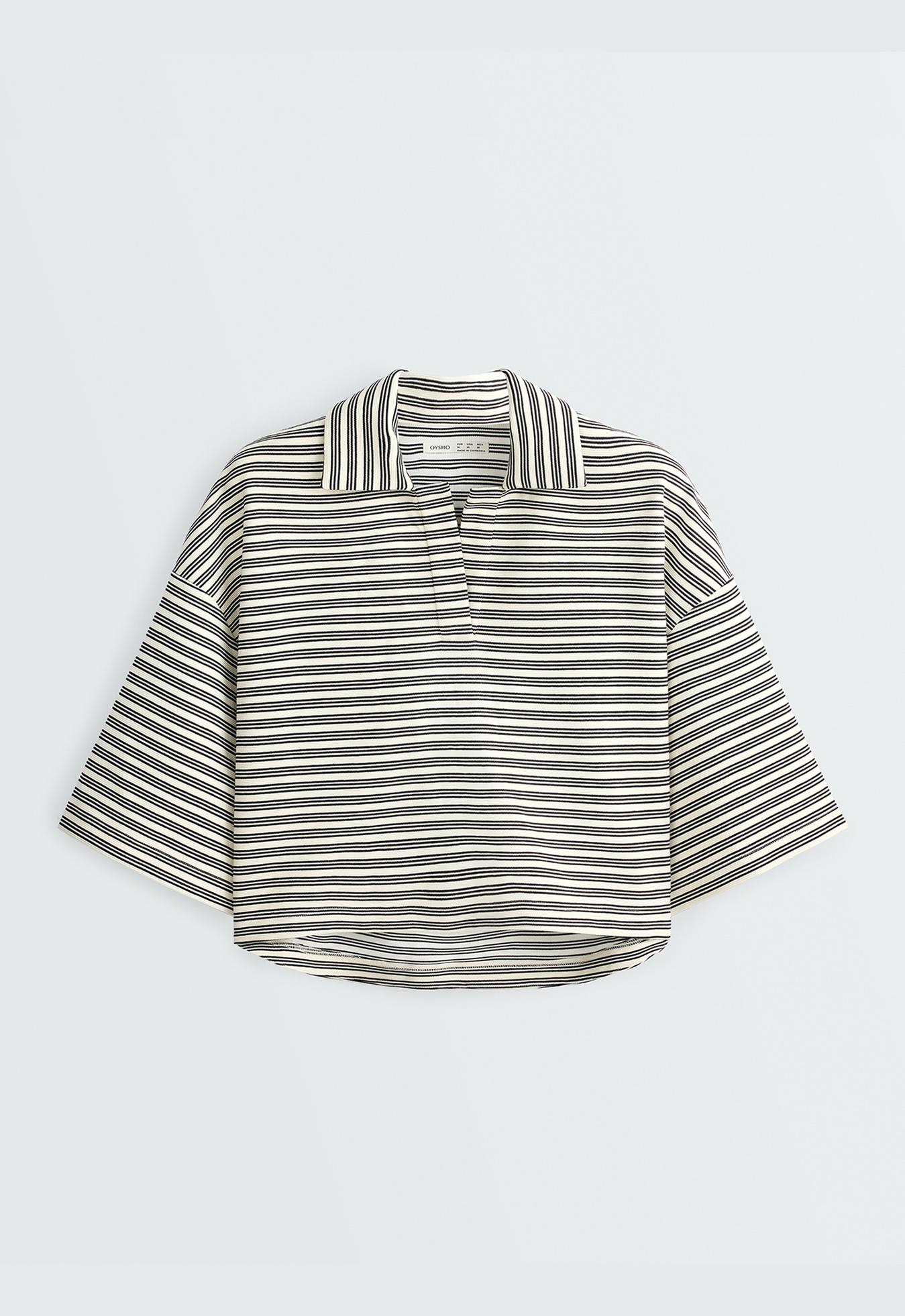 Relaxed striped cotton blend polo shirt — PALE ECRU