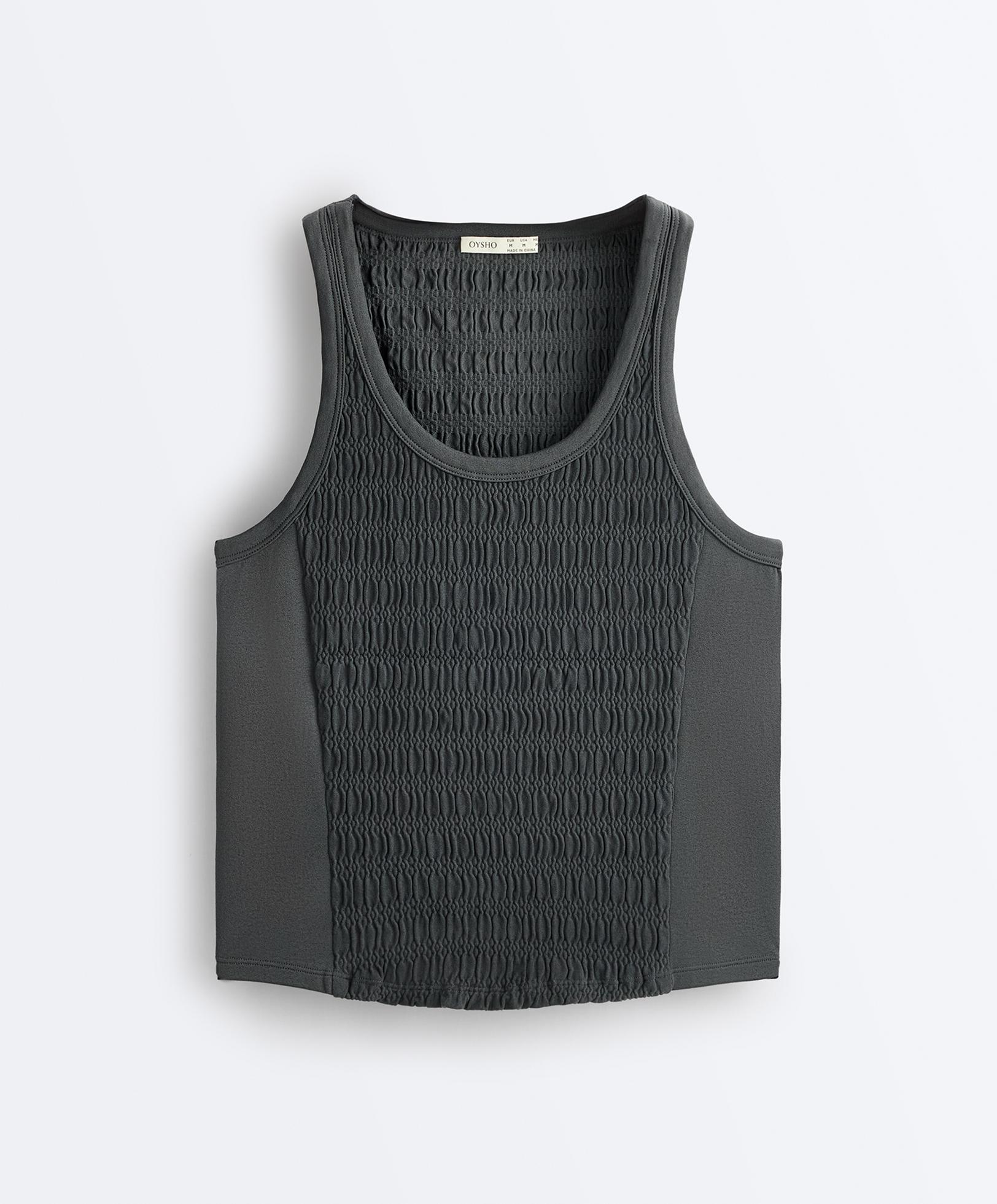Seamless sleeveless smocked T-shirt — STEEL GREY