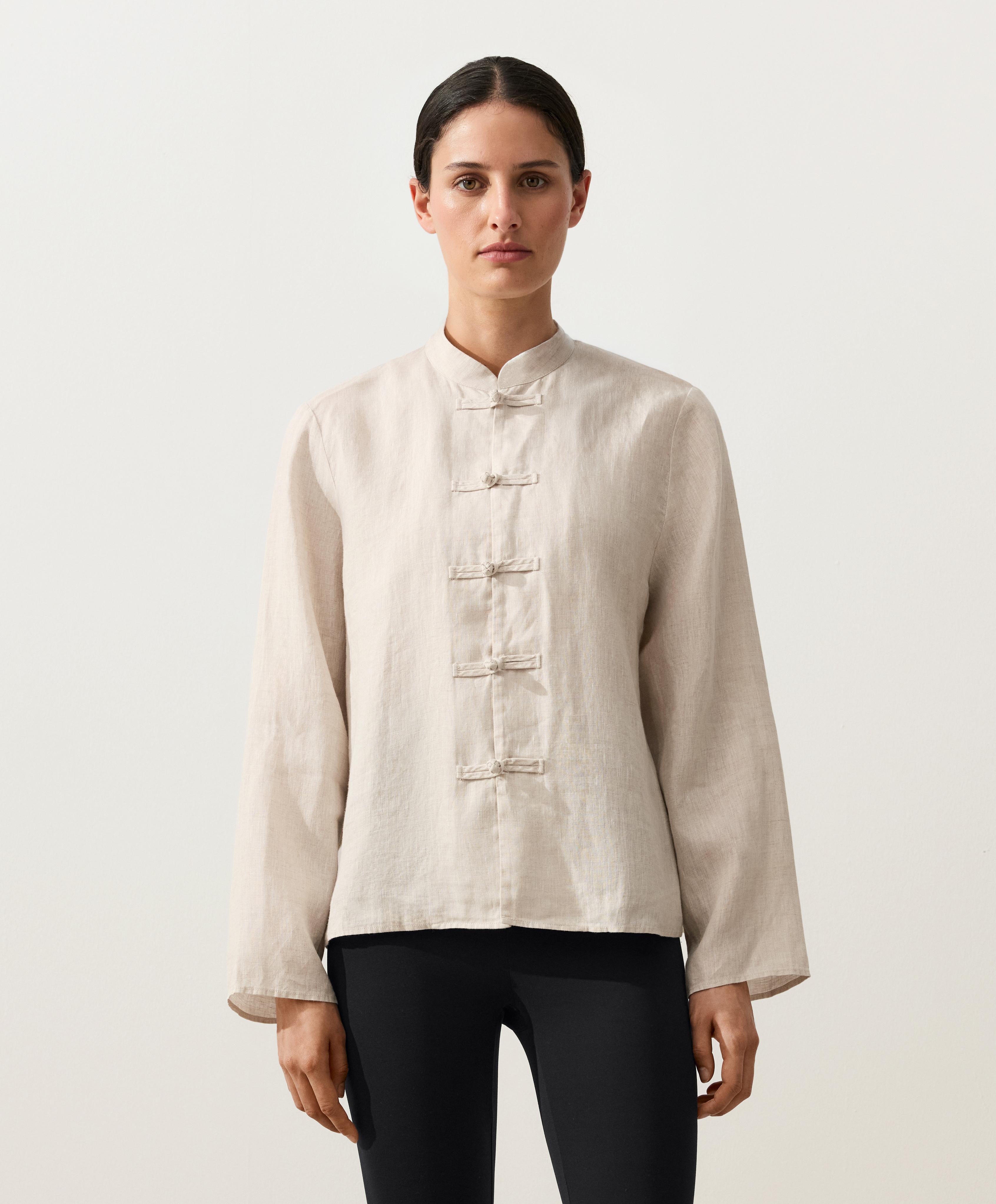 Koszula ze stójką ze 100% lnu z guzikami