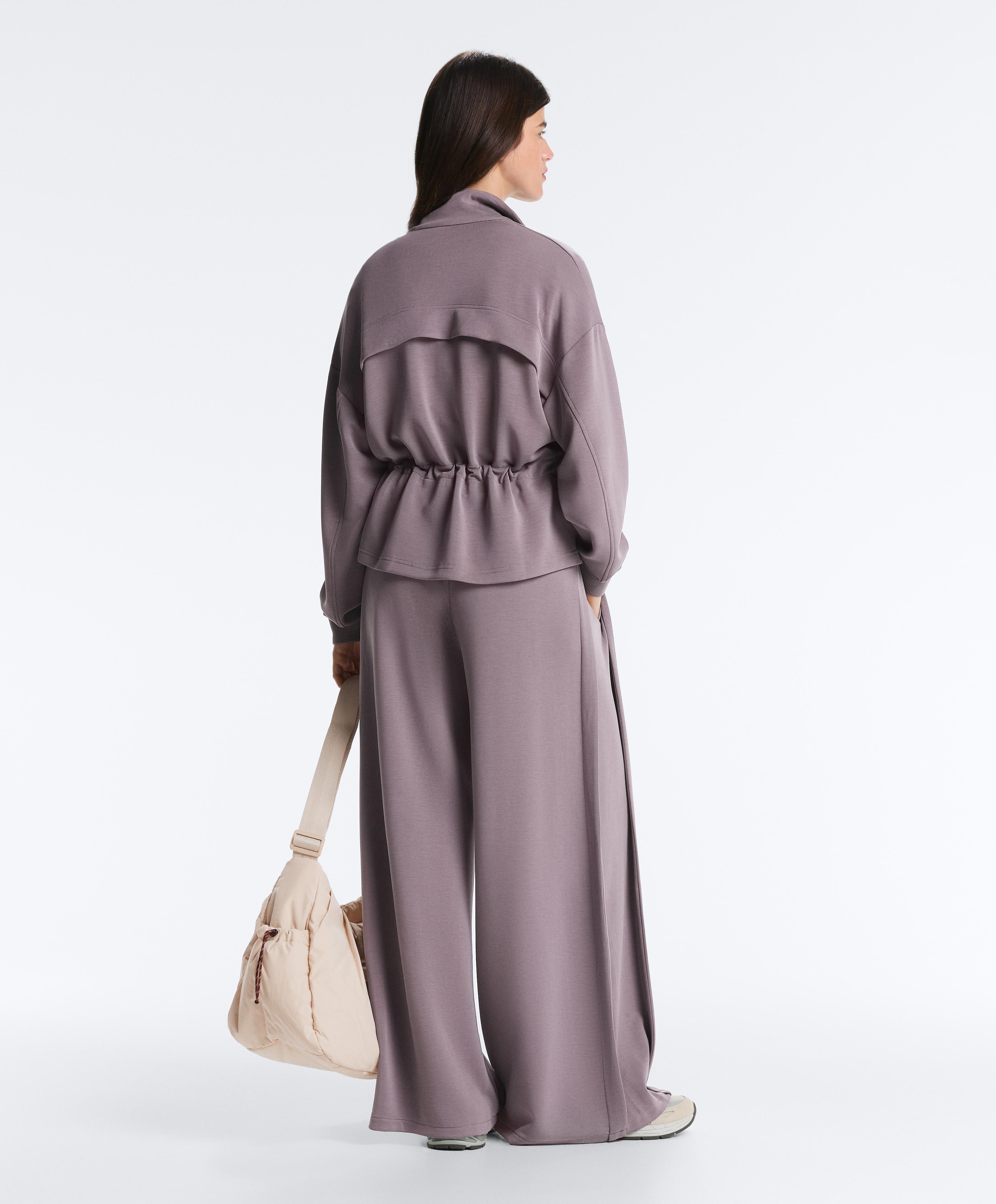 Soft-touch modal jacket with adjustable waist and high collar — GREY-LILAC