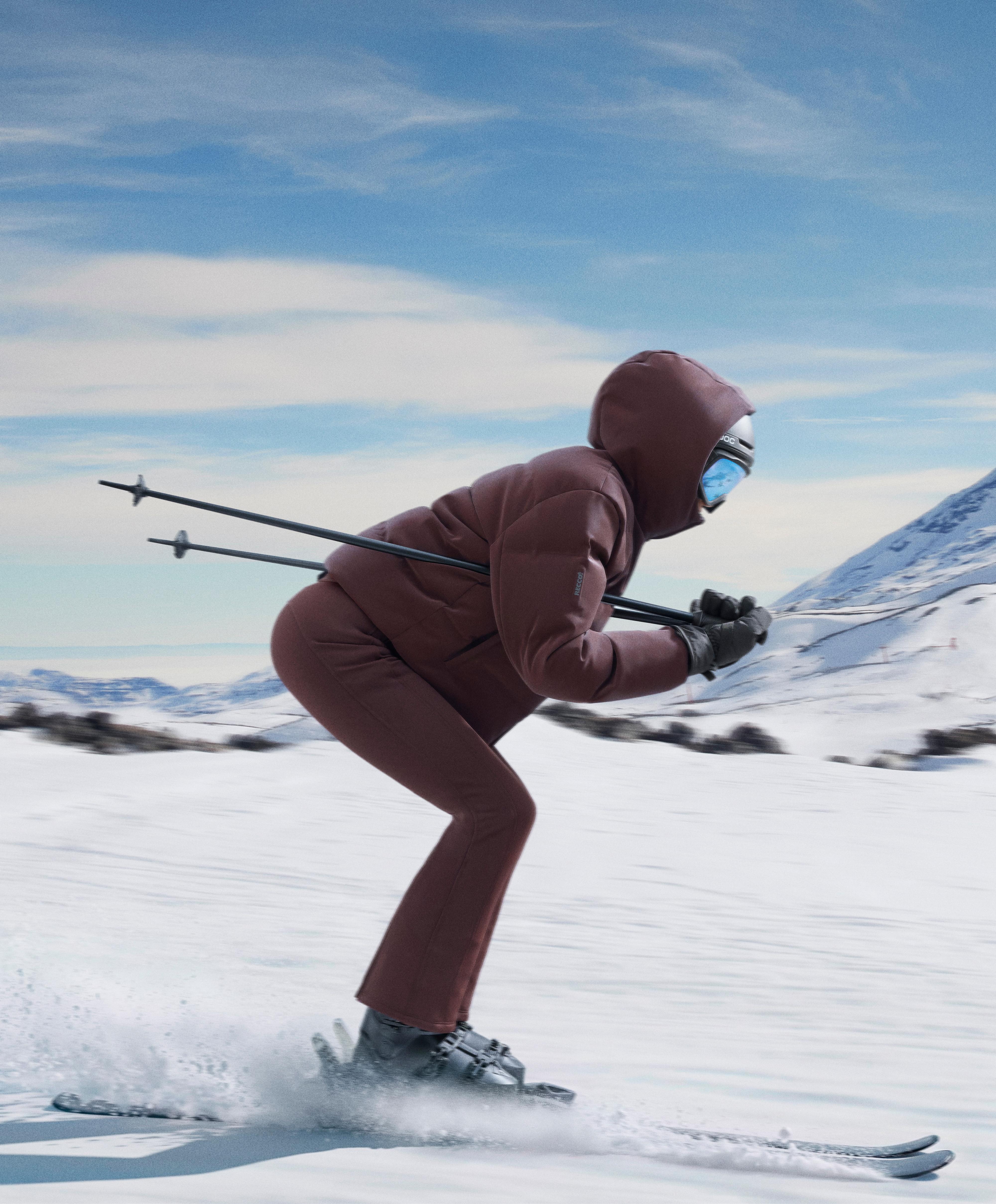 Water-resistant flare stretch SKI trousers — DARK WINE RED