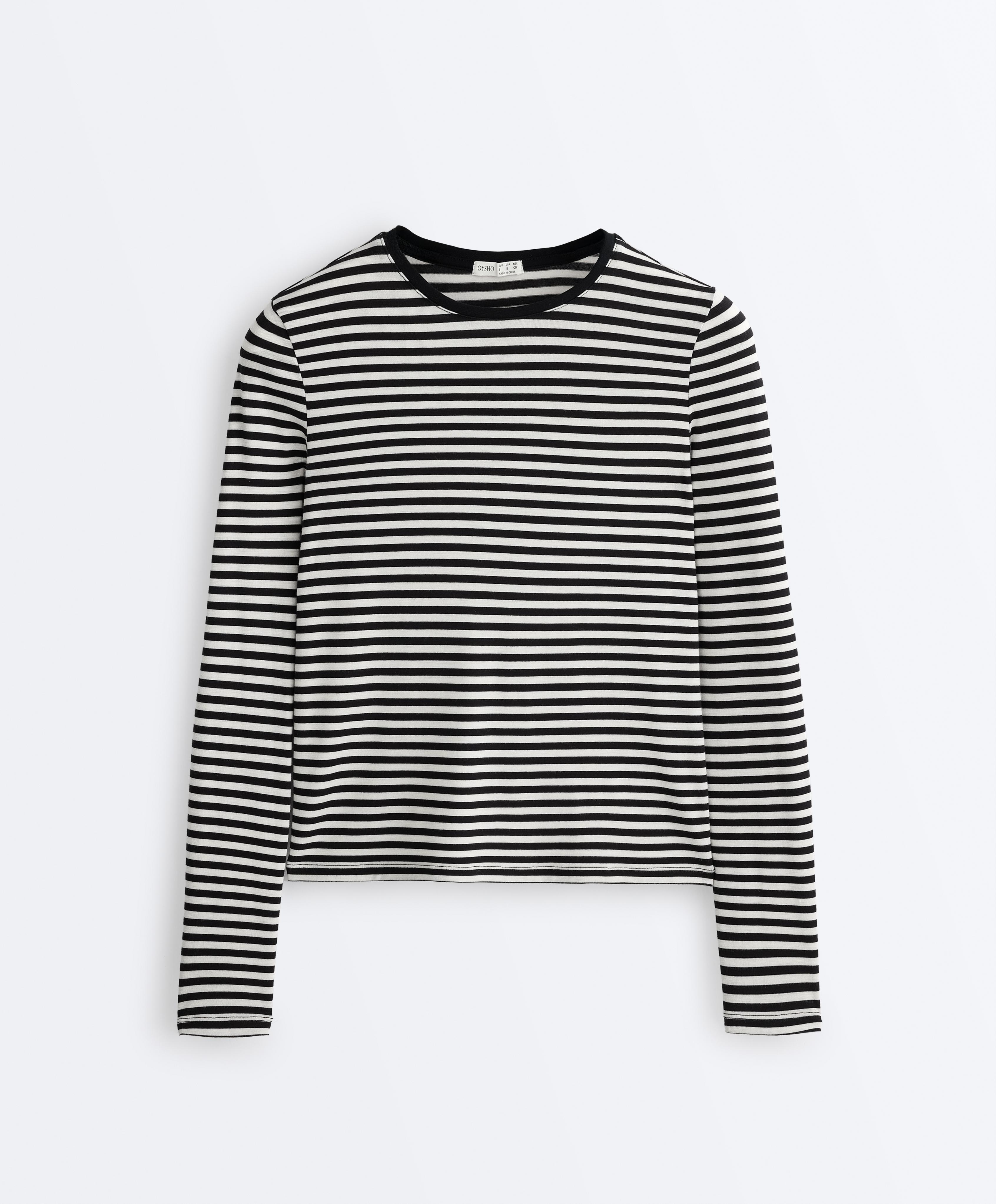 Fitted striped long sleeve T-shirt — BLACK