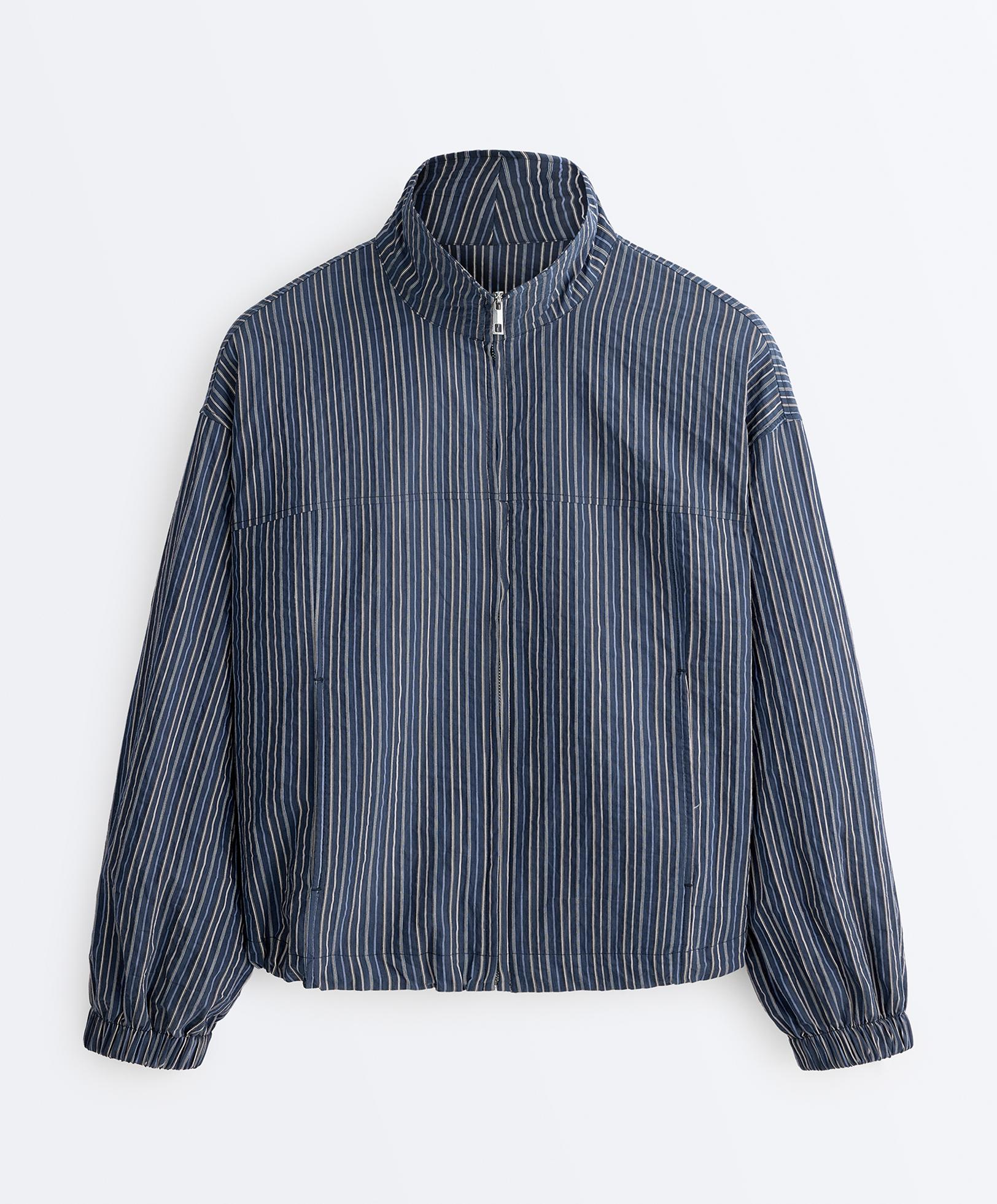 Cotton blend striped bomber jacket — DARK NAVY