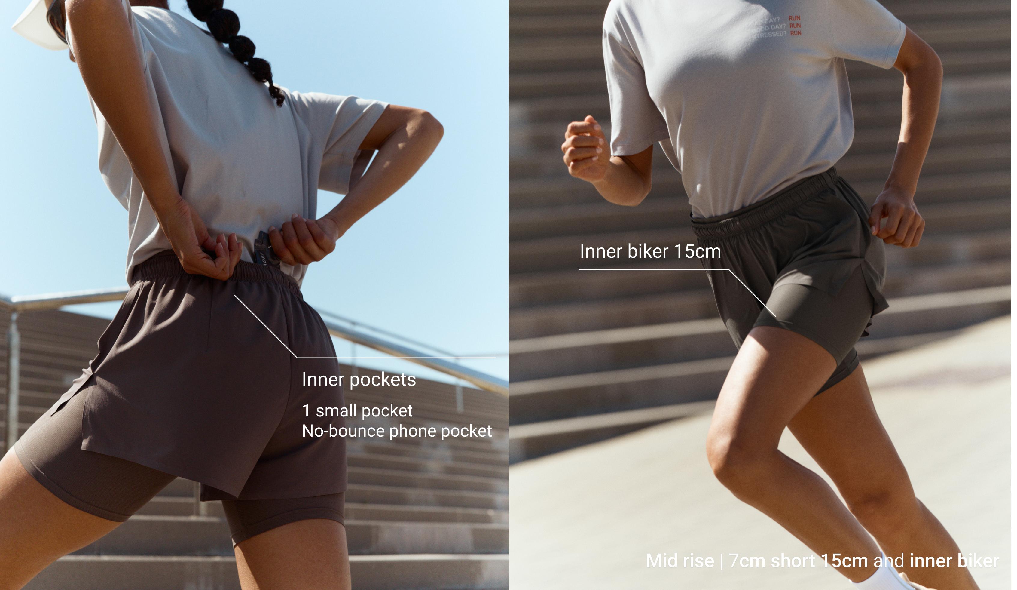 Mid rise 2-in-1 technical shorts — CHARCOAL GREY