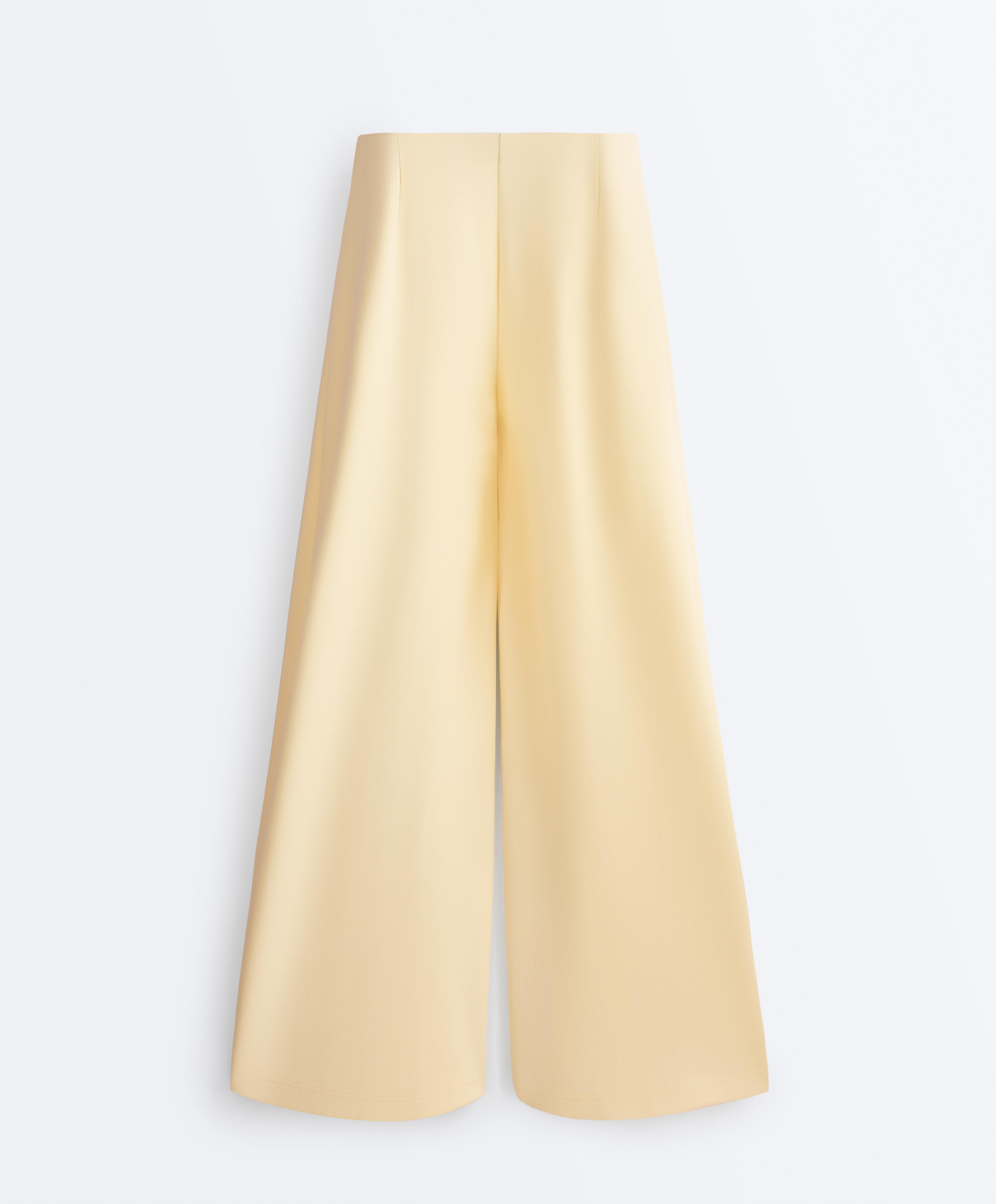 Wide-leg pique trousers with cotton — PALE YELLOW