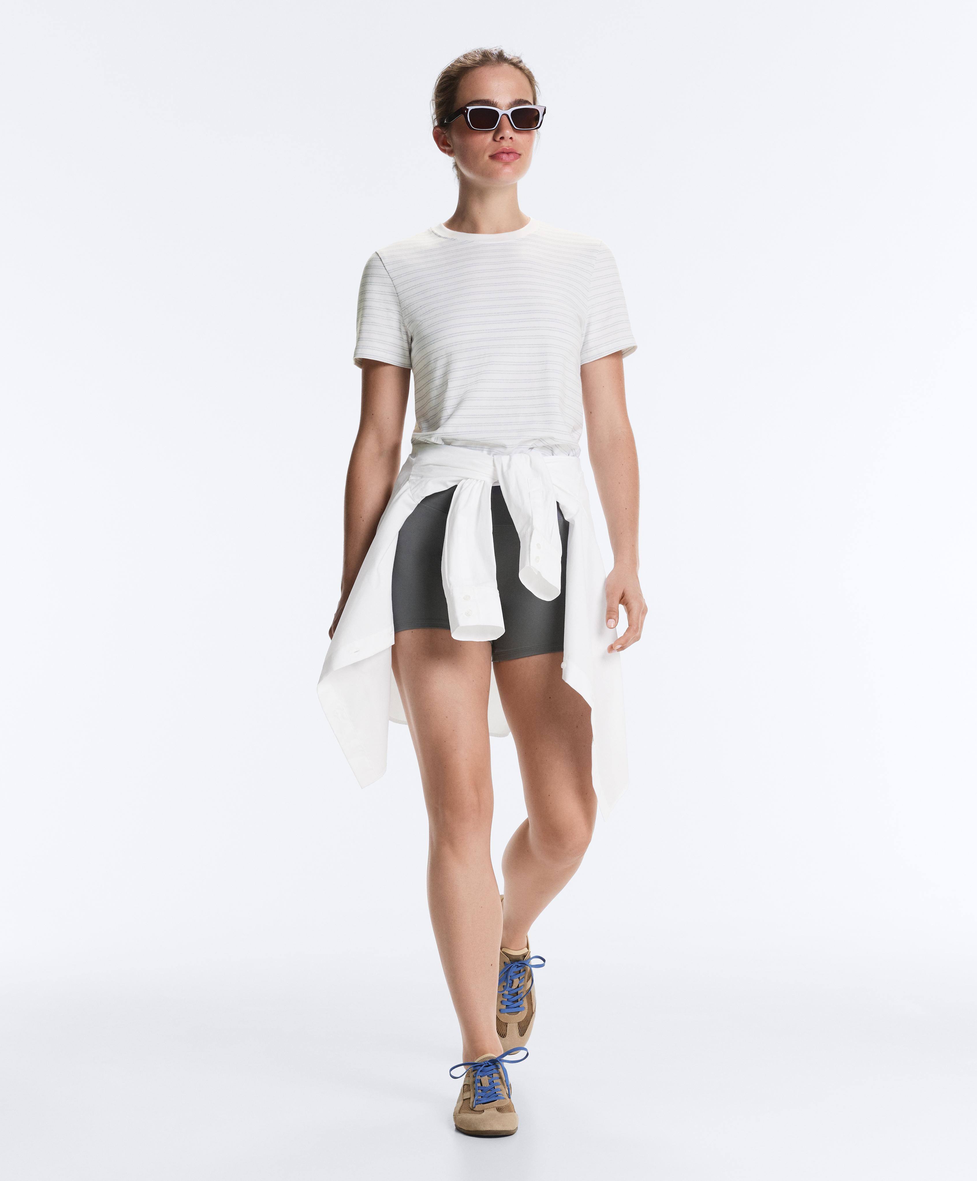 Regular fit striped cotton blend T-shirt — NAVY BLUE