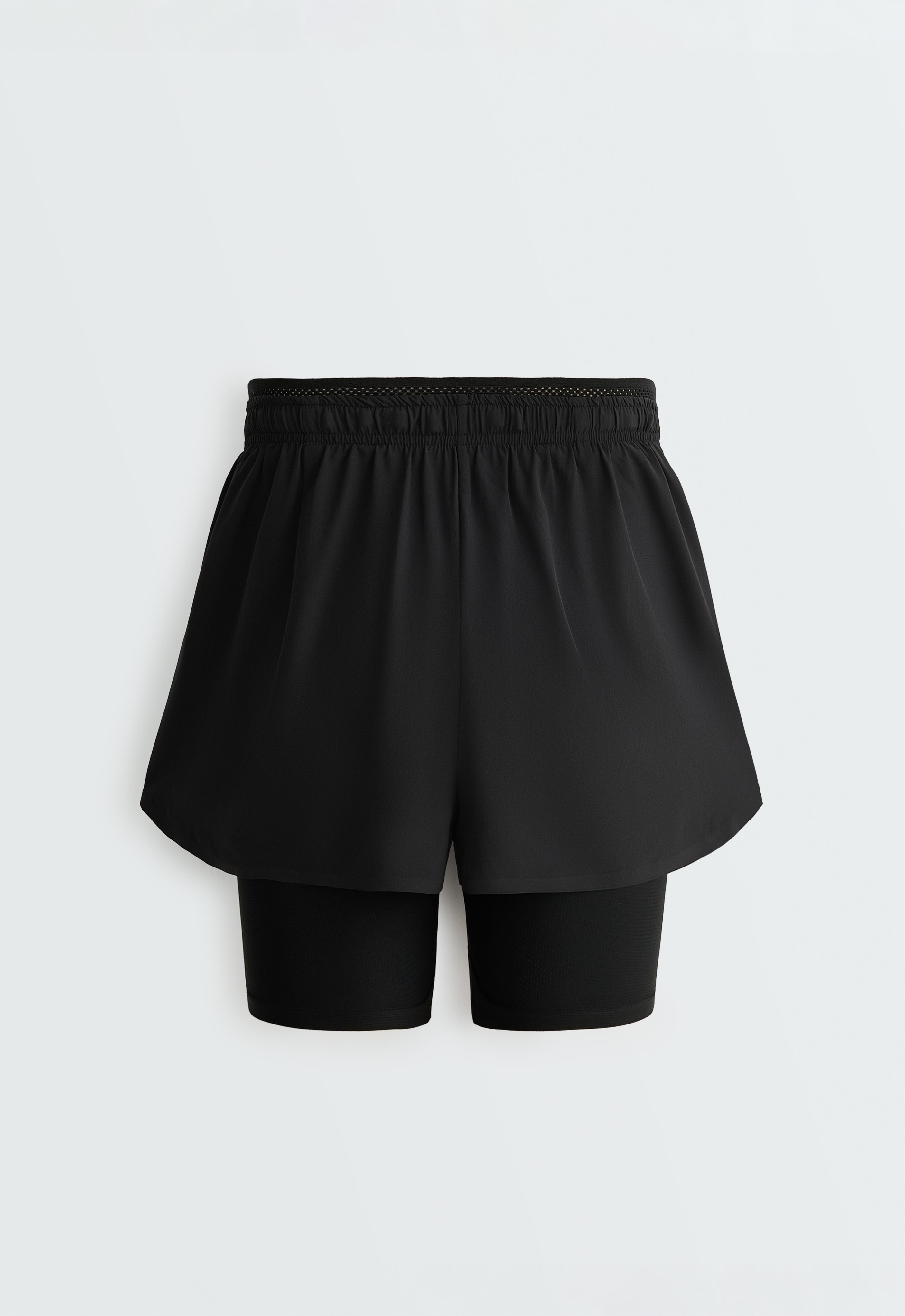Technical mid rise 2-in-1 shorts — BLACK