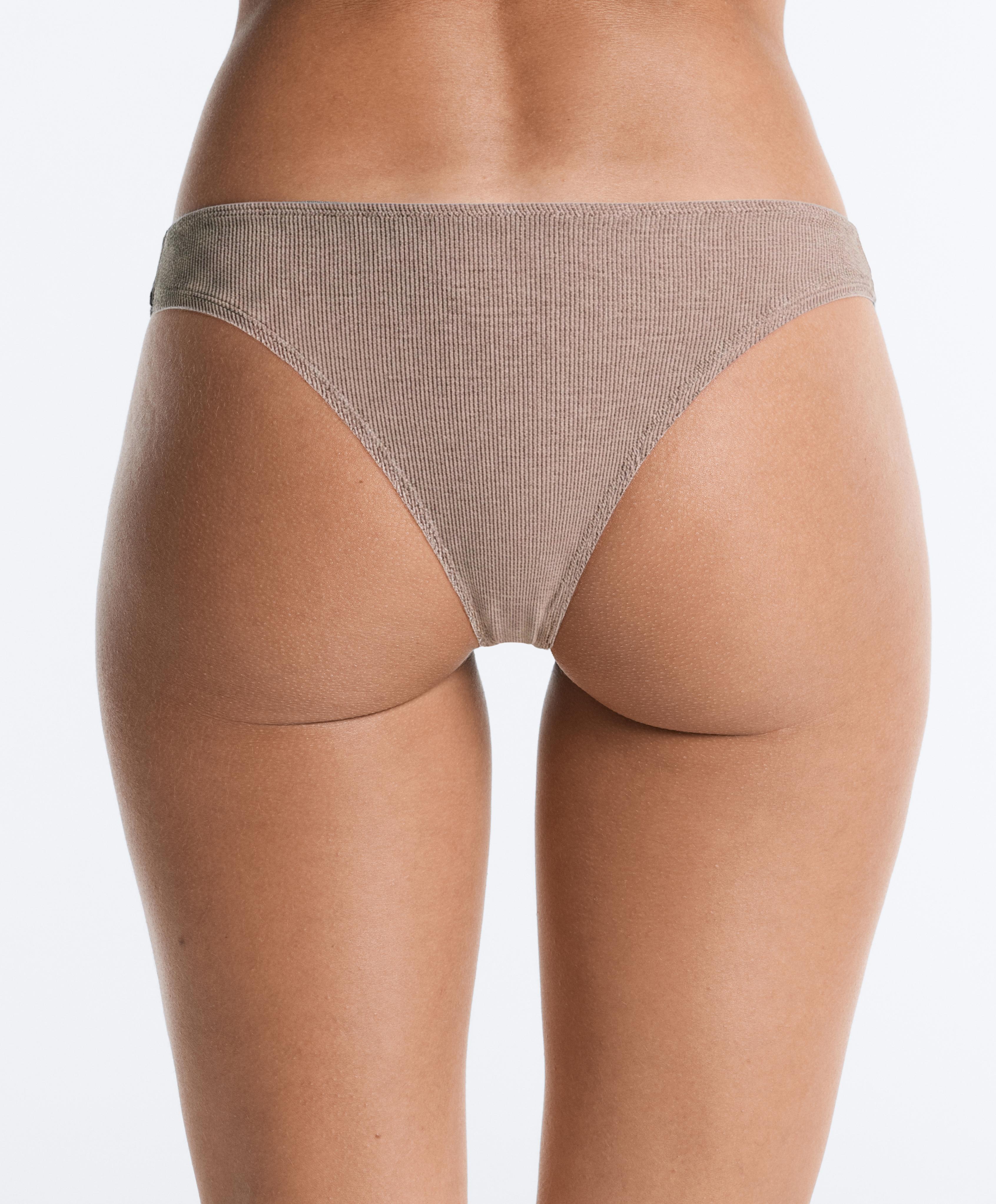 5 rib cotton blend Brazilian briefs — TAN MELANGE