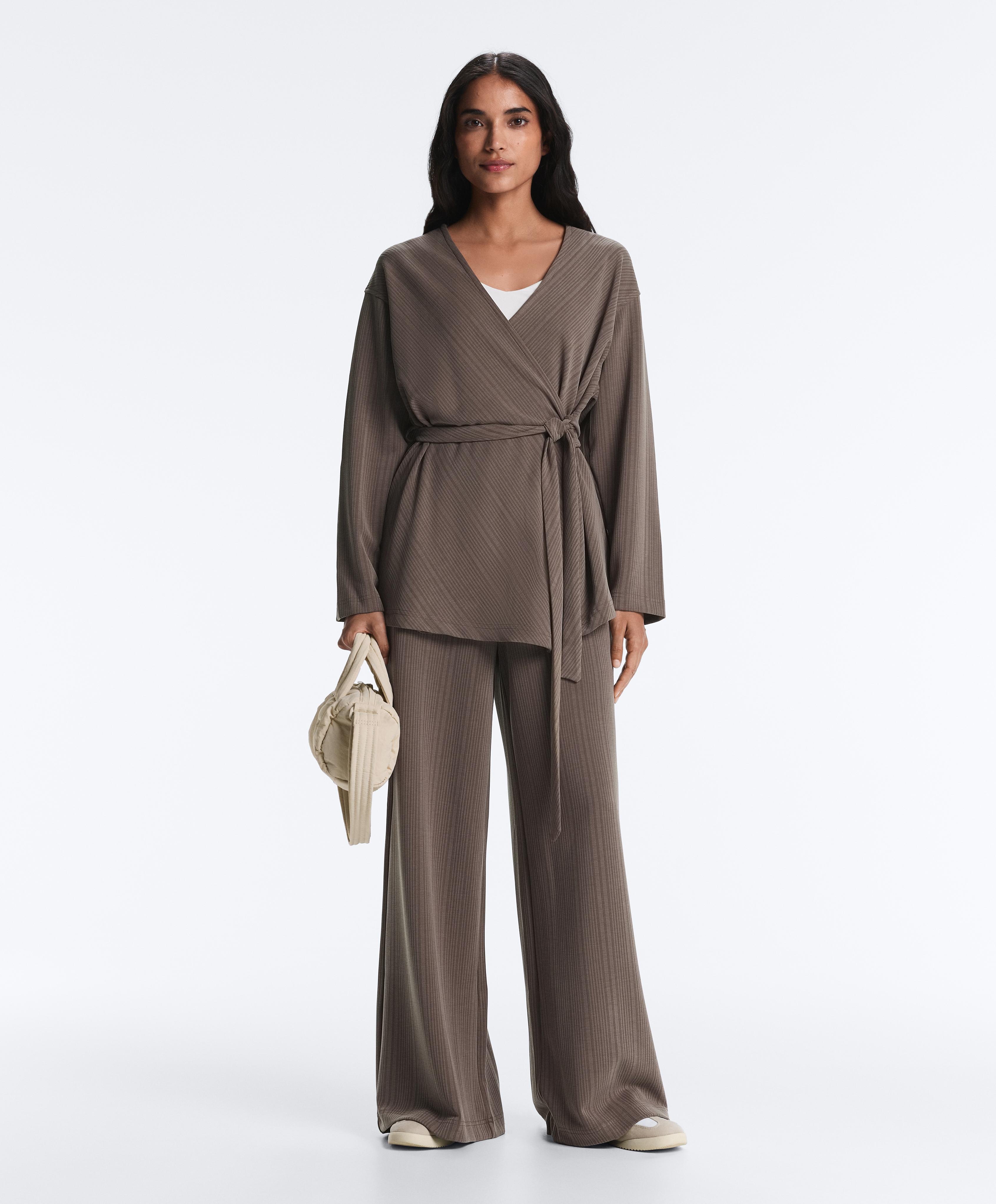 Long asymmetric stripe jacket with modal Long asymmetric stripe jacket with modal