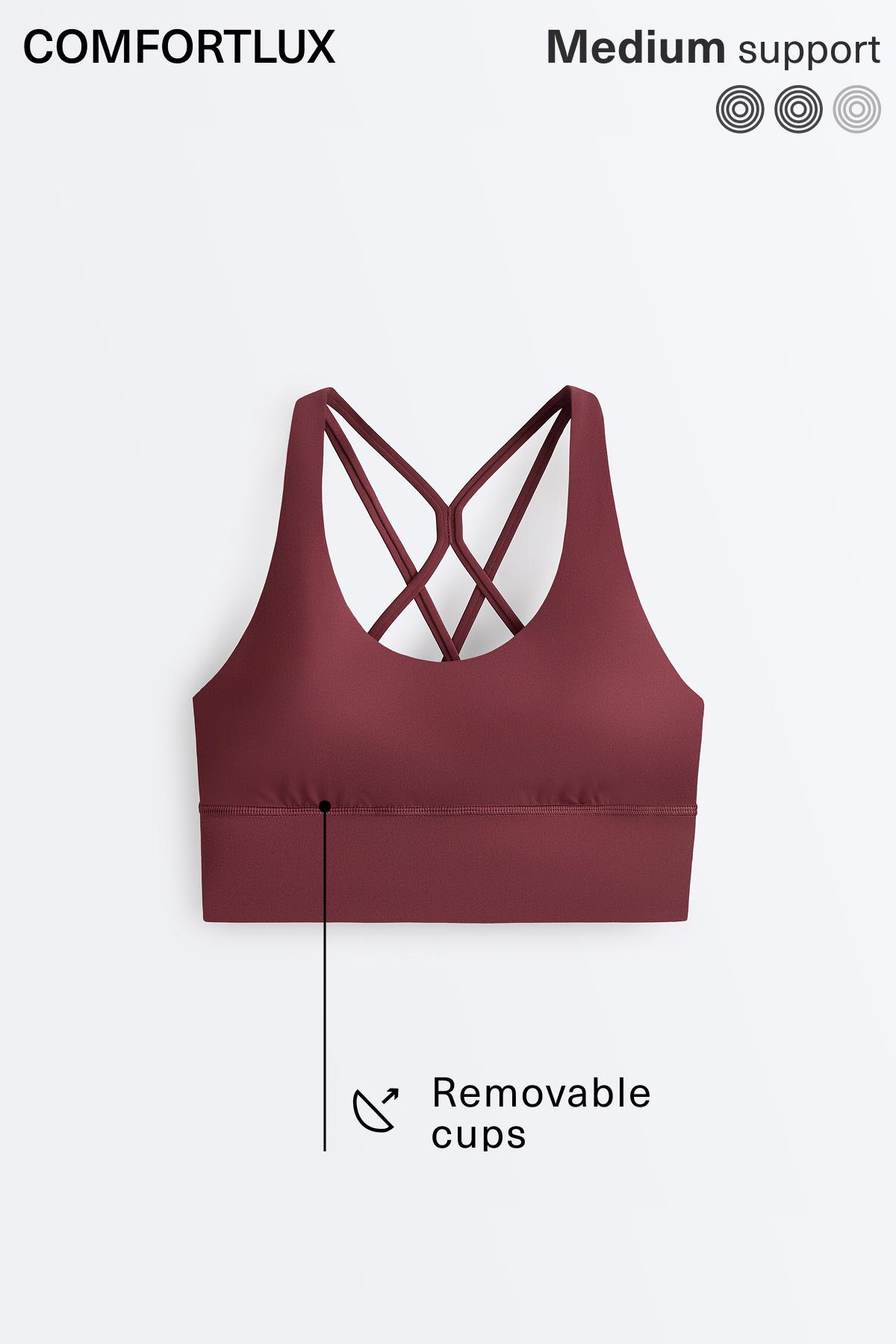 Medium-support Comfortlux sports bra with cups — CHERRY