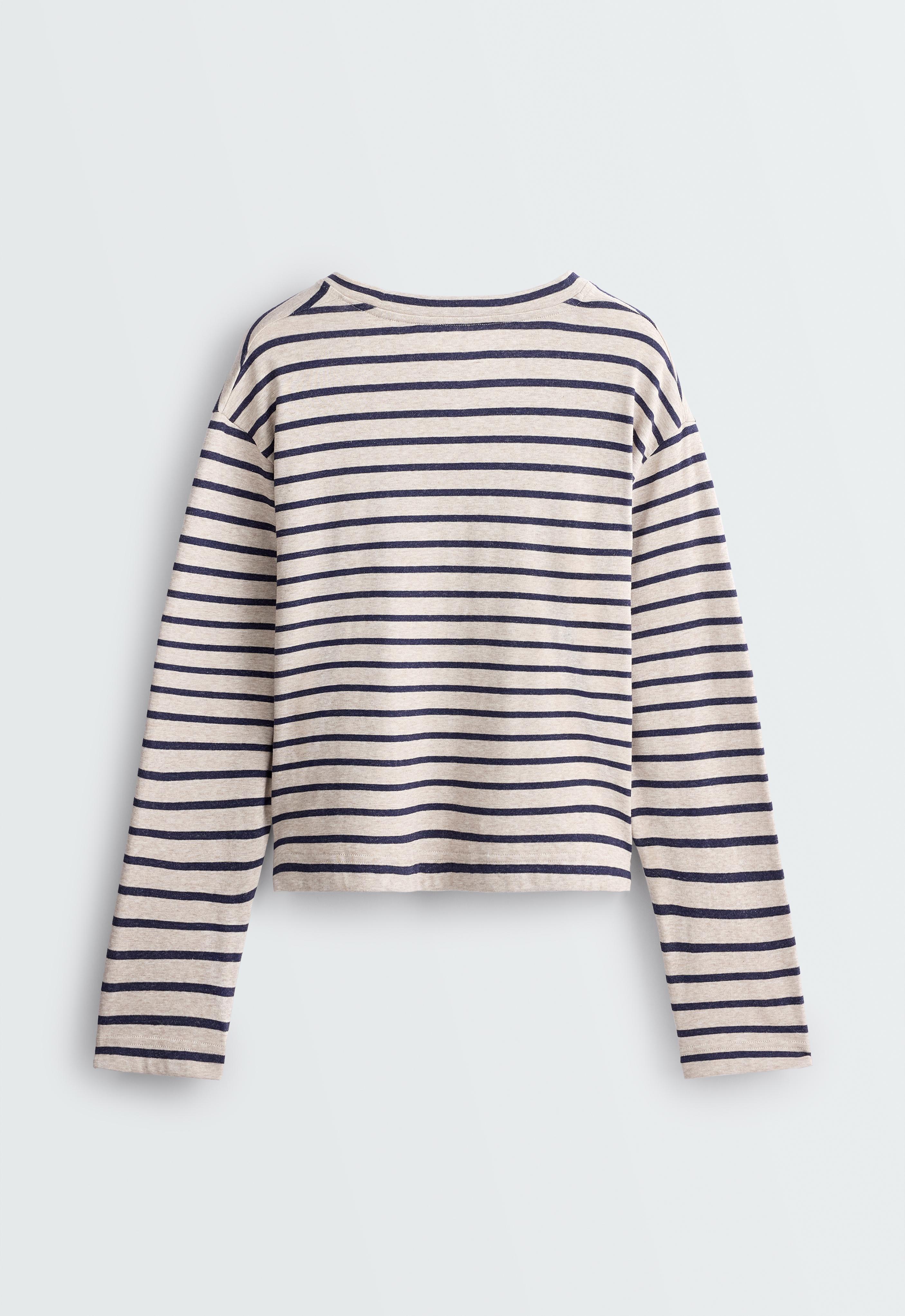 Striped cotton-blend long-sleeved T-shirt — MINK MELANGE