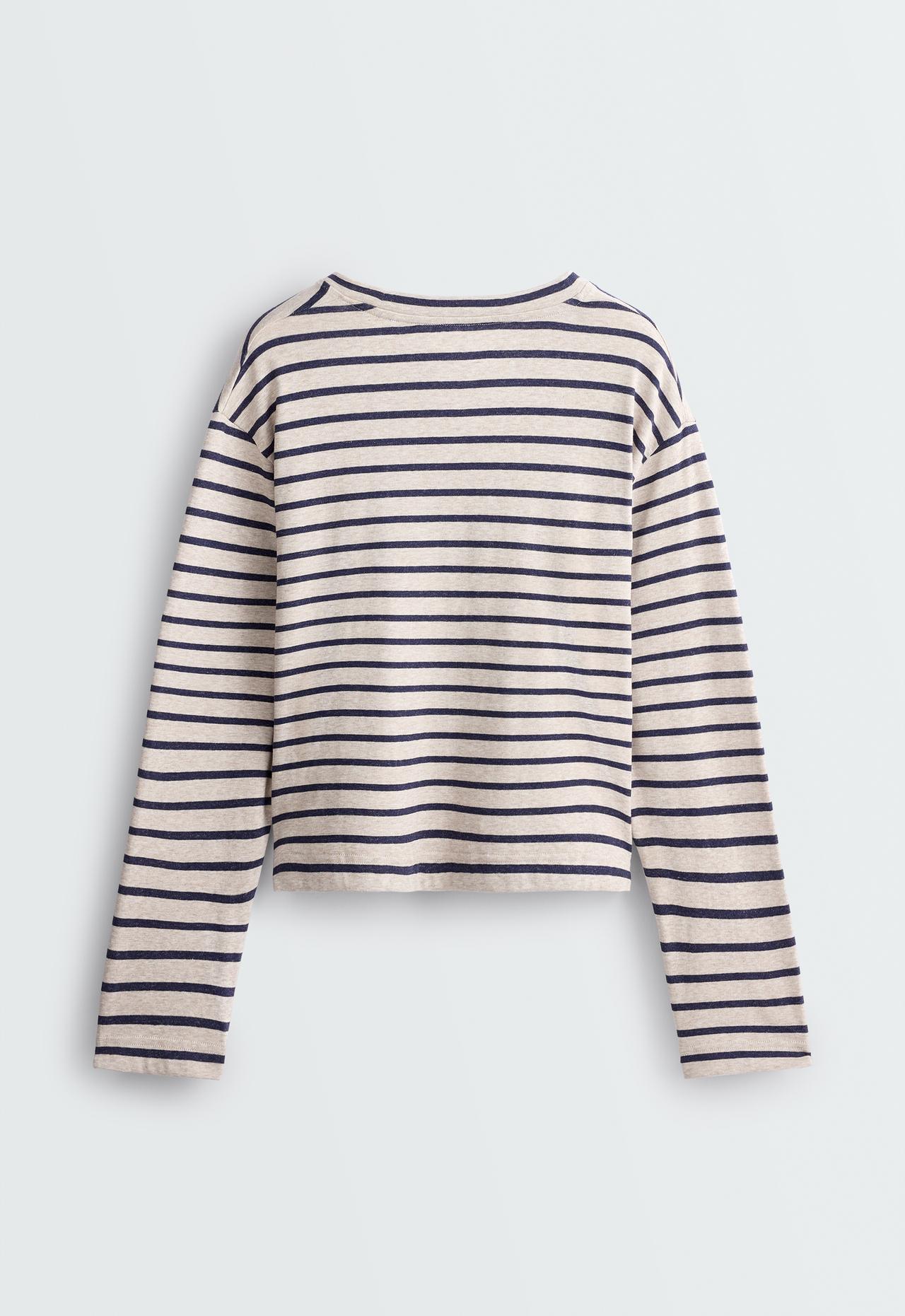 Relaxed long sleeve cotton-blend stripe t-shirt — MINK MELANGE