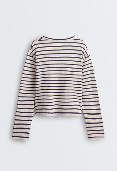 Relaxed long sleeve cotton-blend stripe t-shirt — MINK MELANGE 7